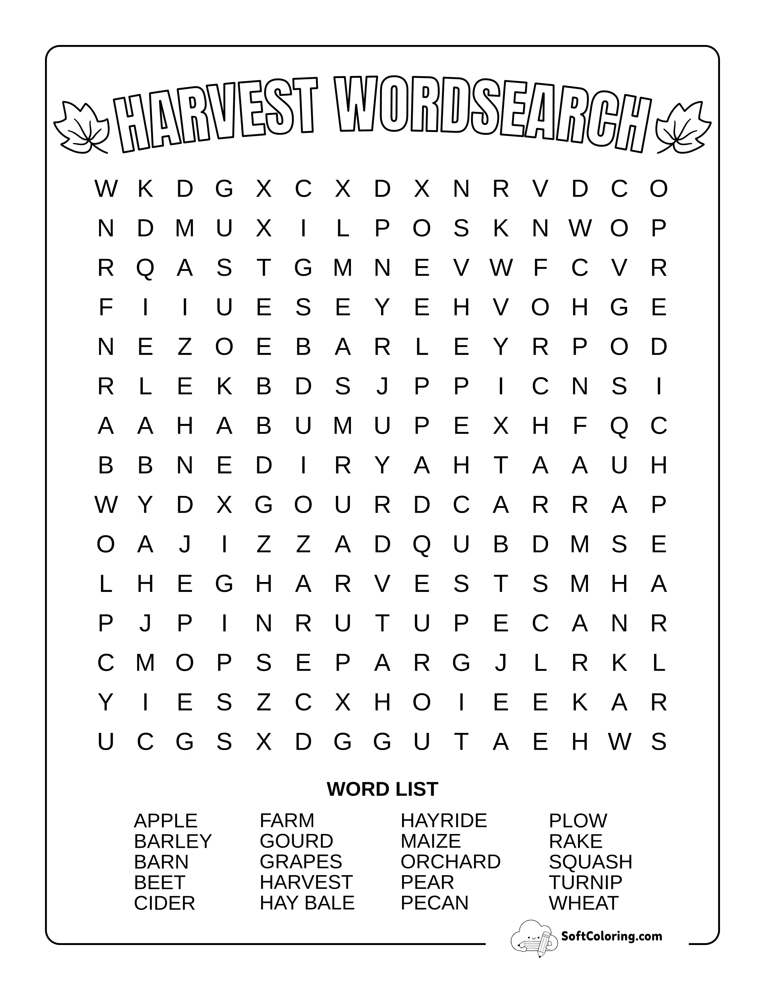 Medium Harvest-Themed Fall Word Search