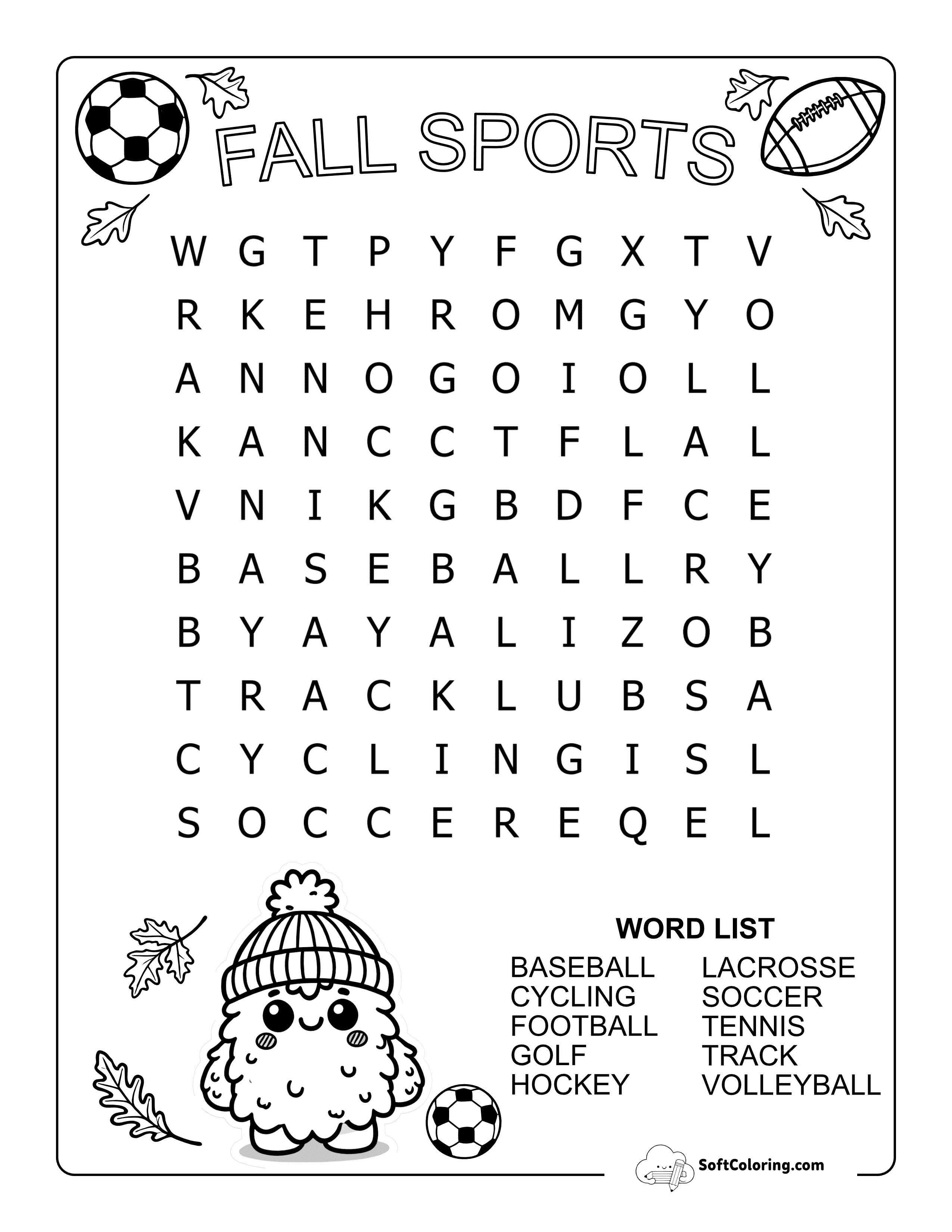 (New) Easy Fall Sports Word Search