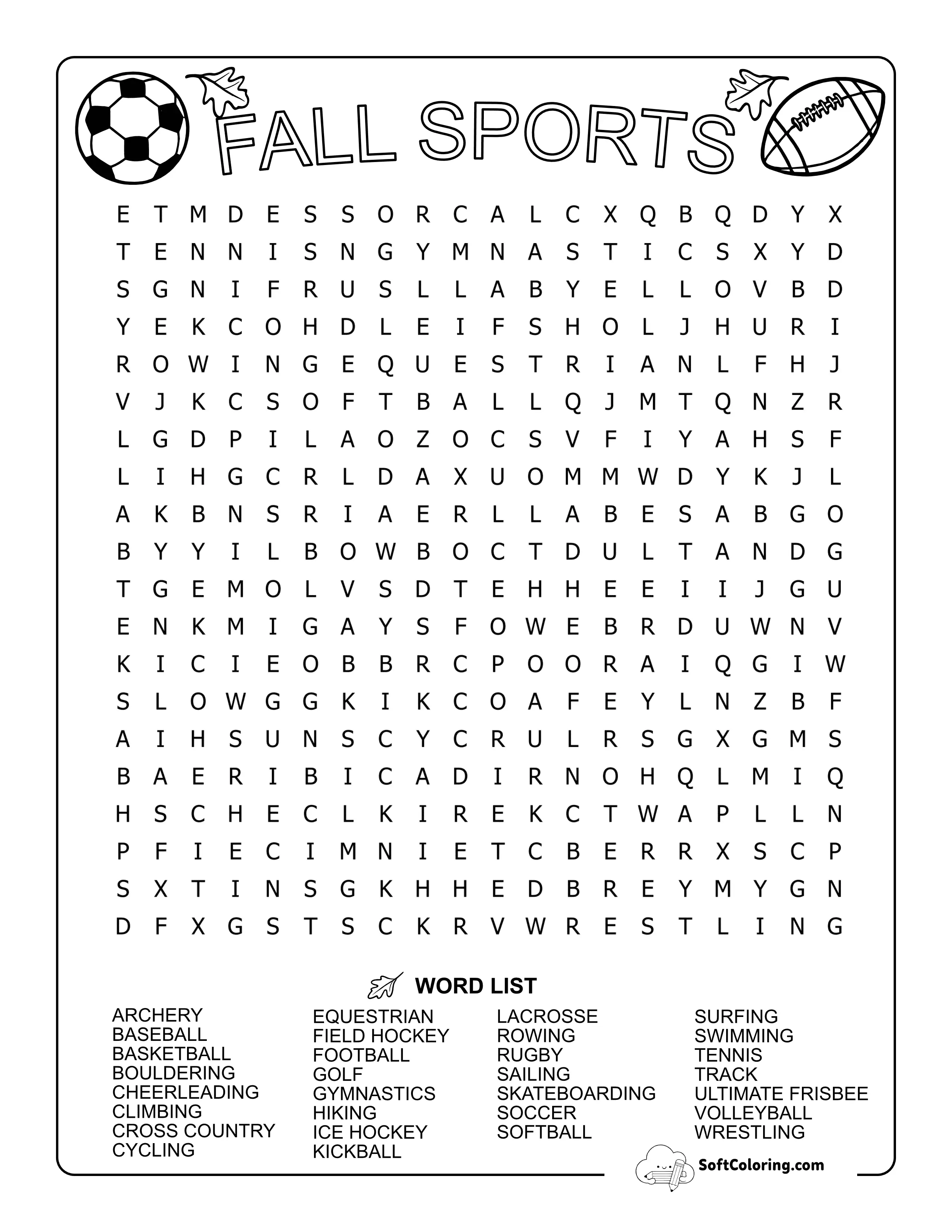 (New) Hard Fall Sports Word Search