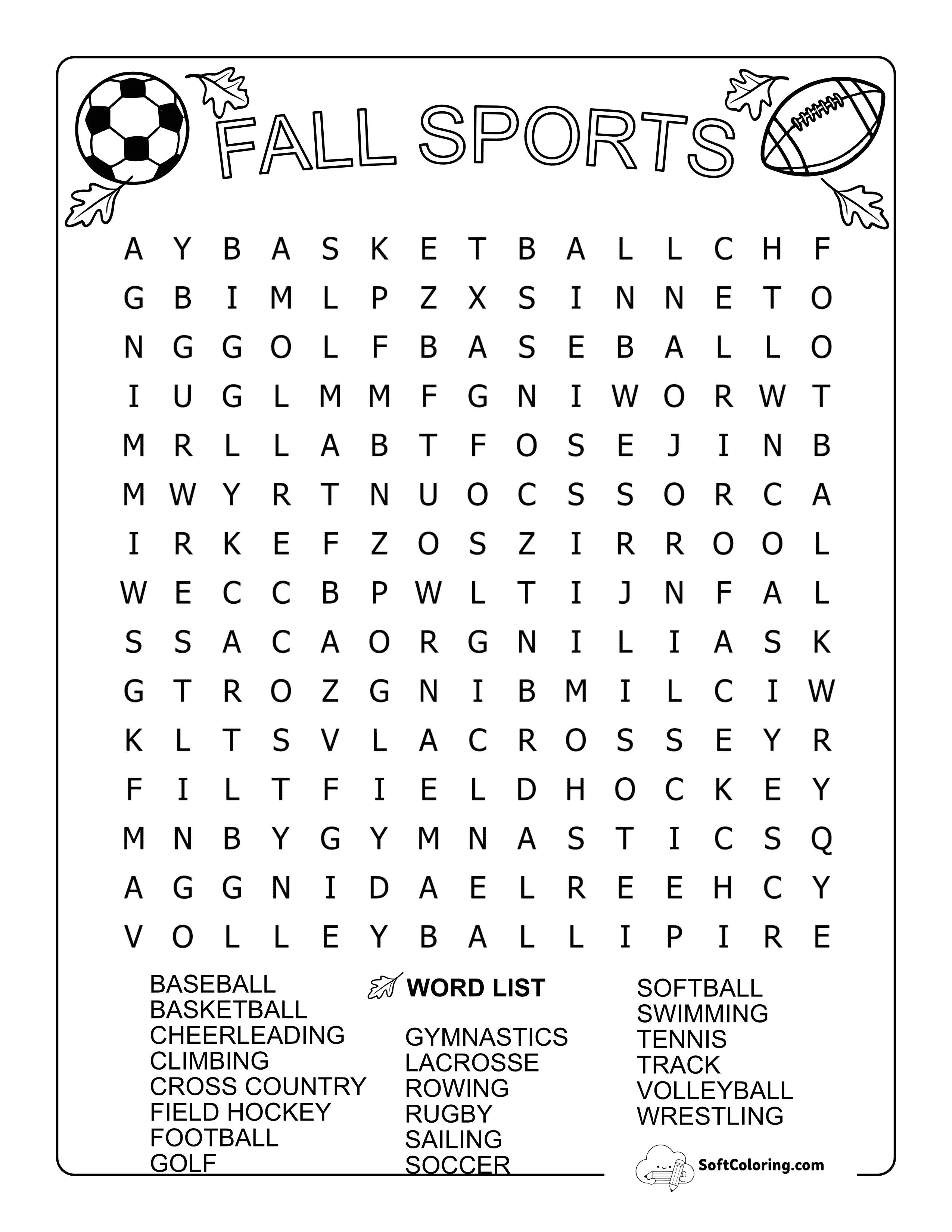 (New) Medium Fall Sports Word Search