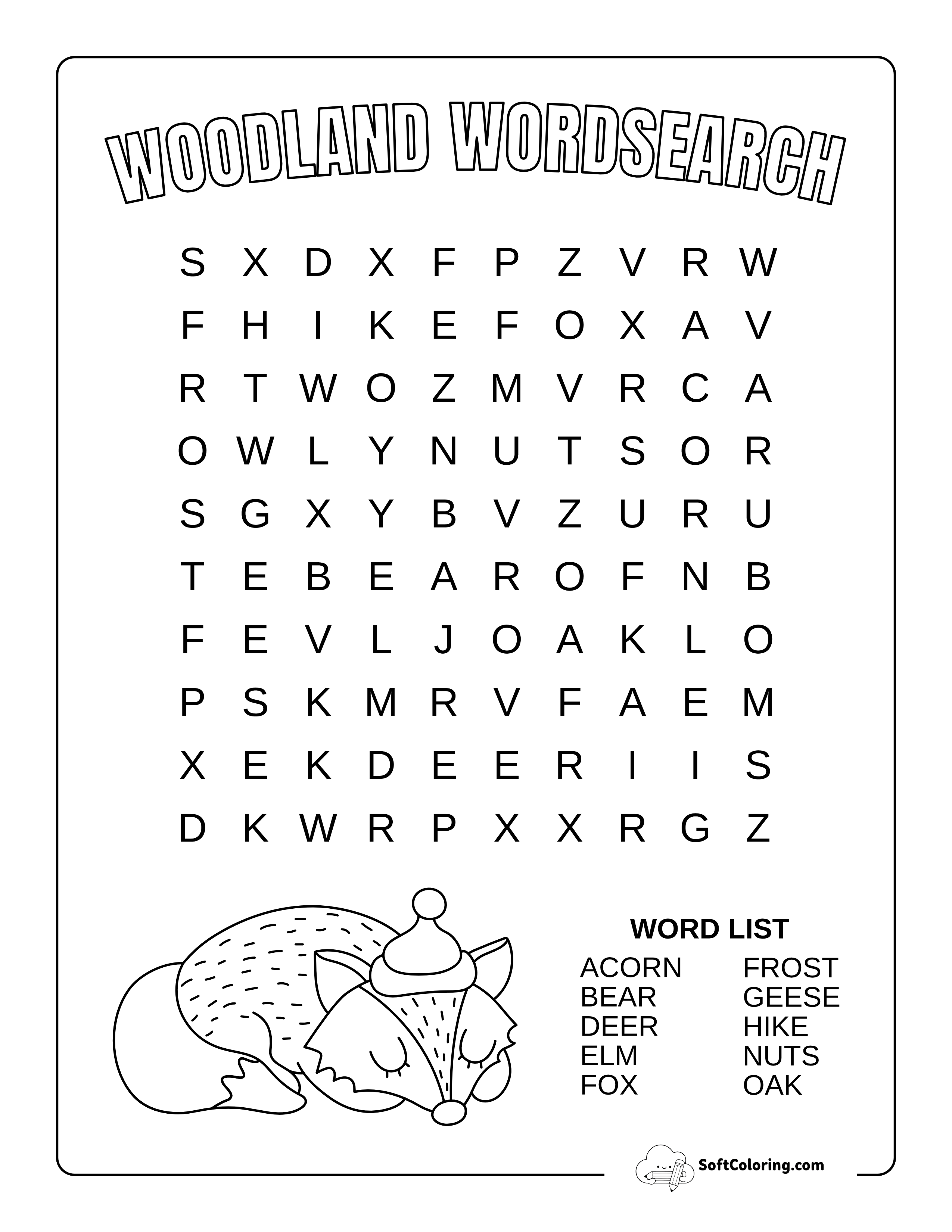 Easy Woodland-Themed Fall Word Search