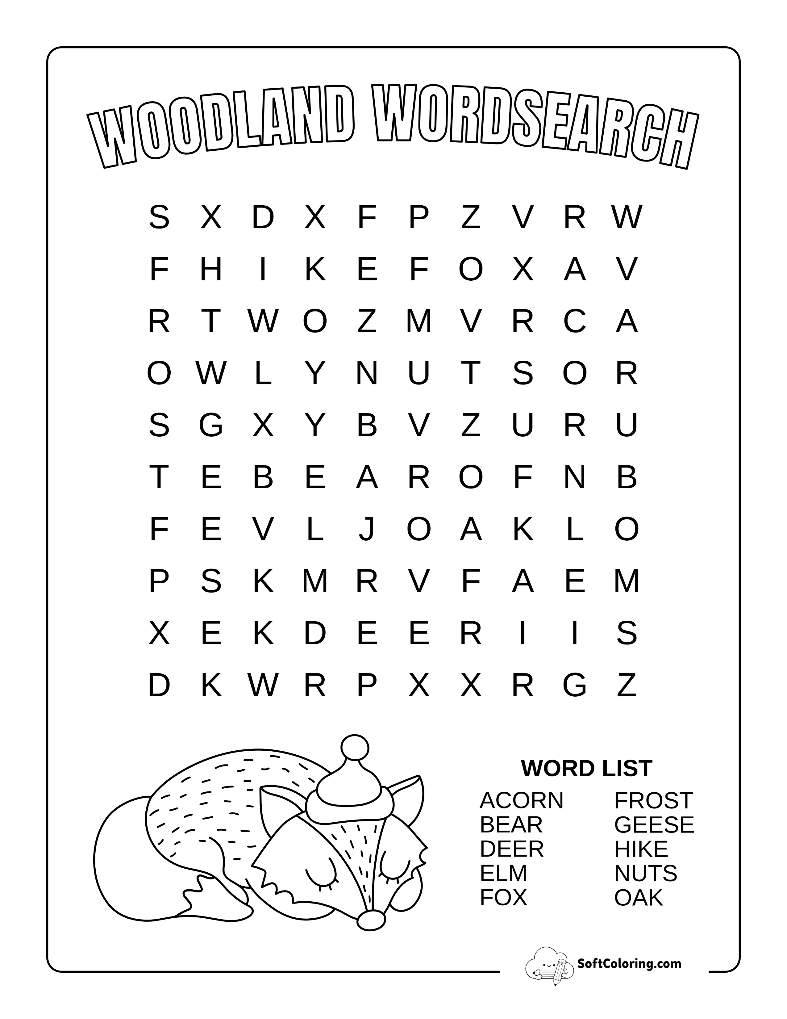 Easy Woodland-Themed Fall Word Search