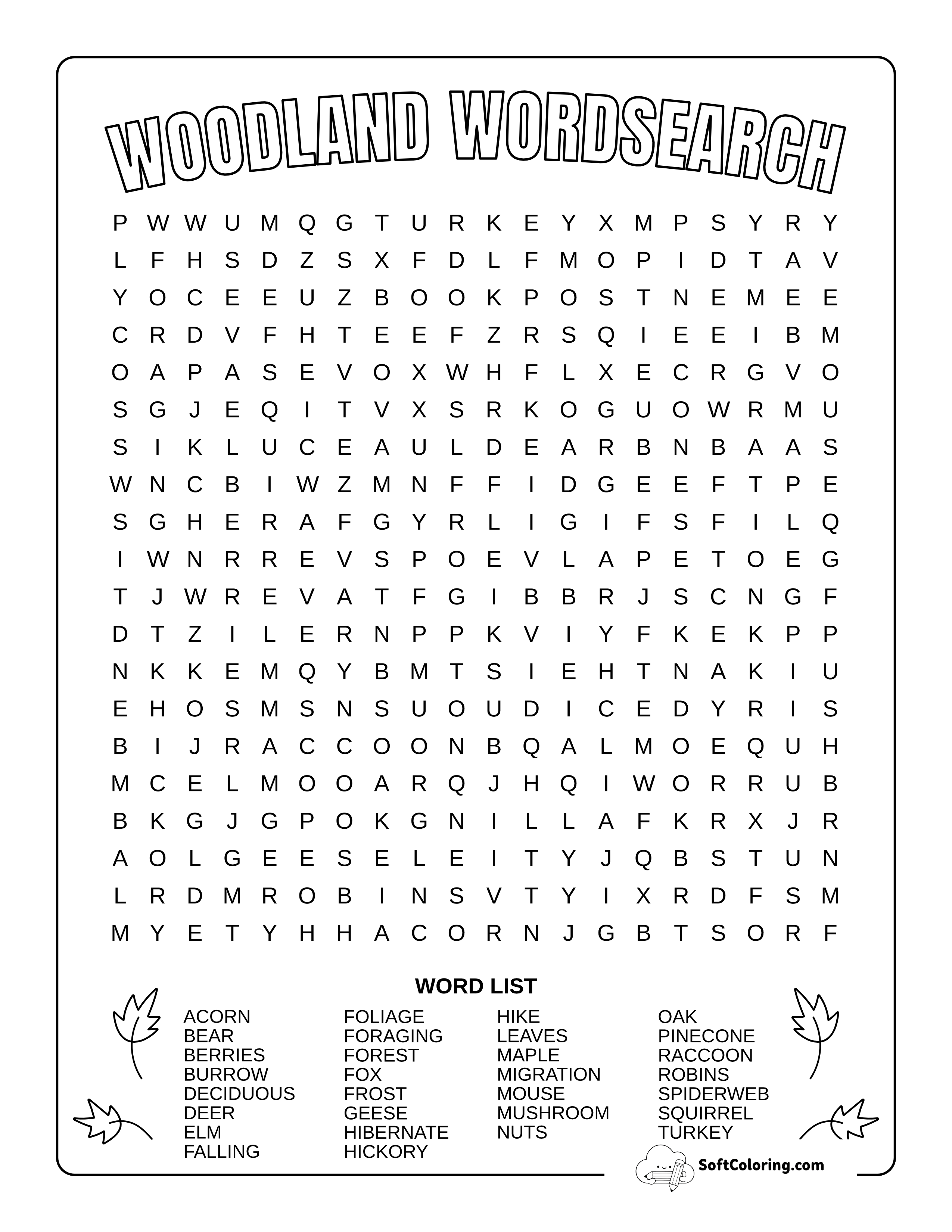 Hard Woodland-Themed Fall Word Search