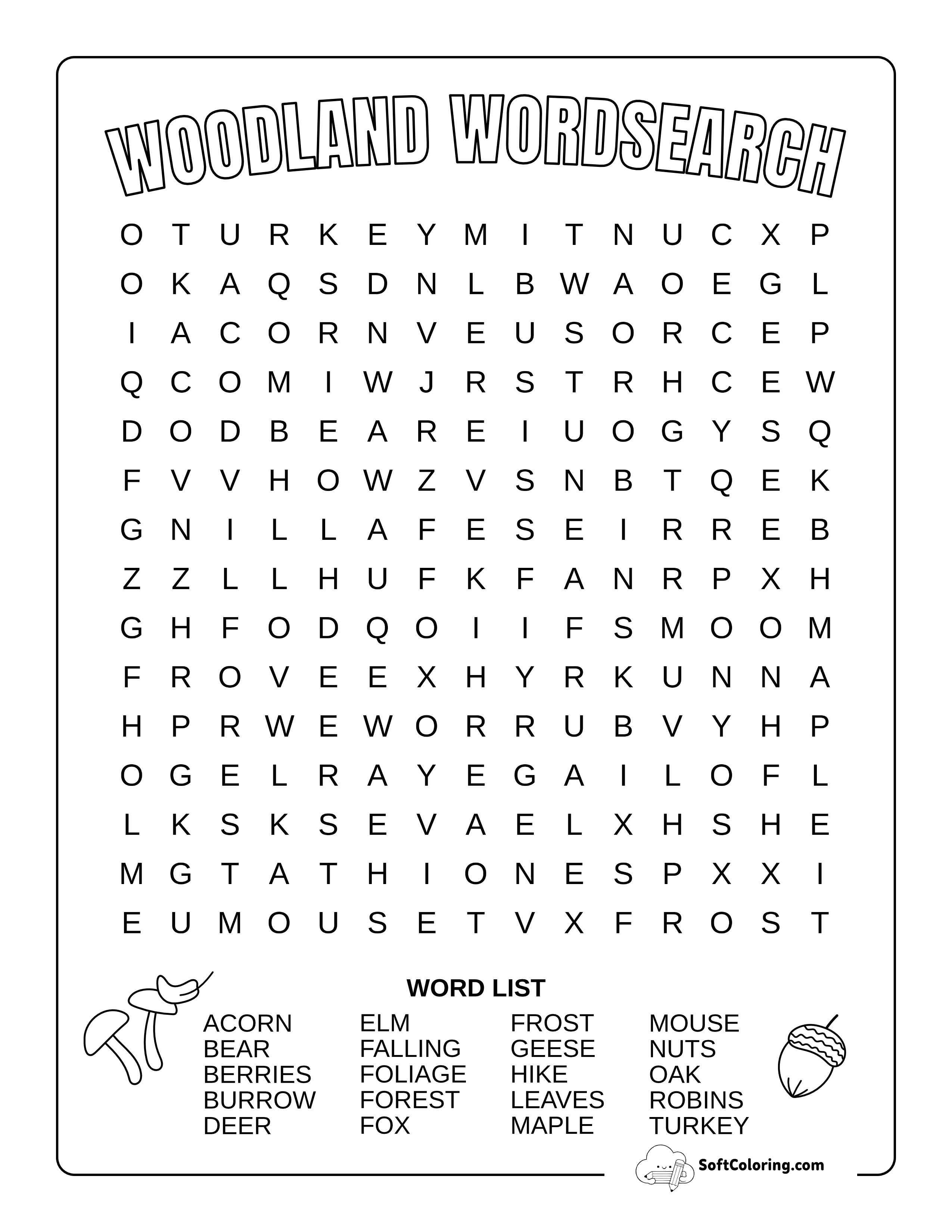 Medium Woodland-Themed Fall Word Search