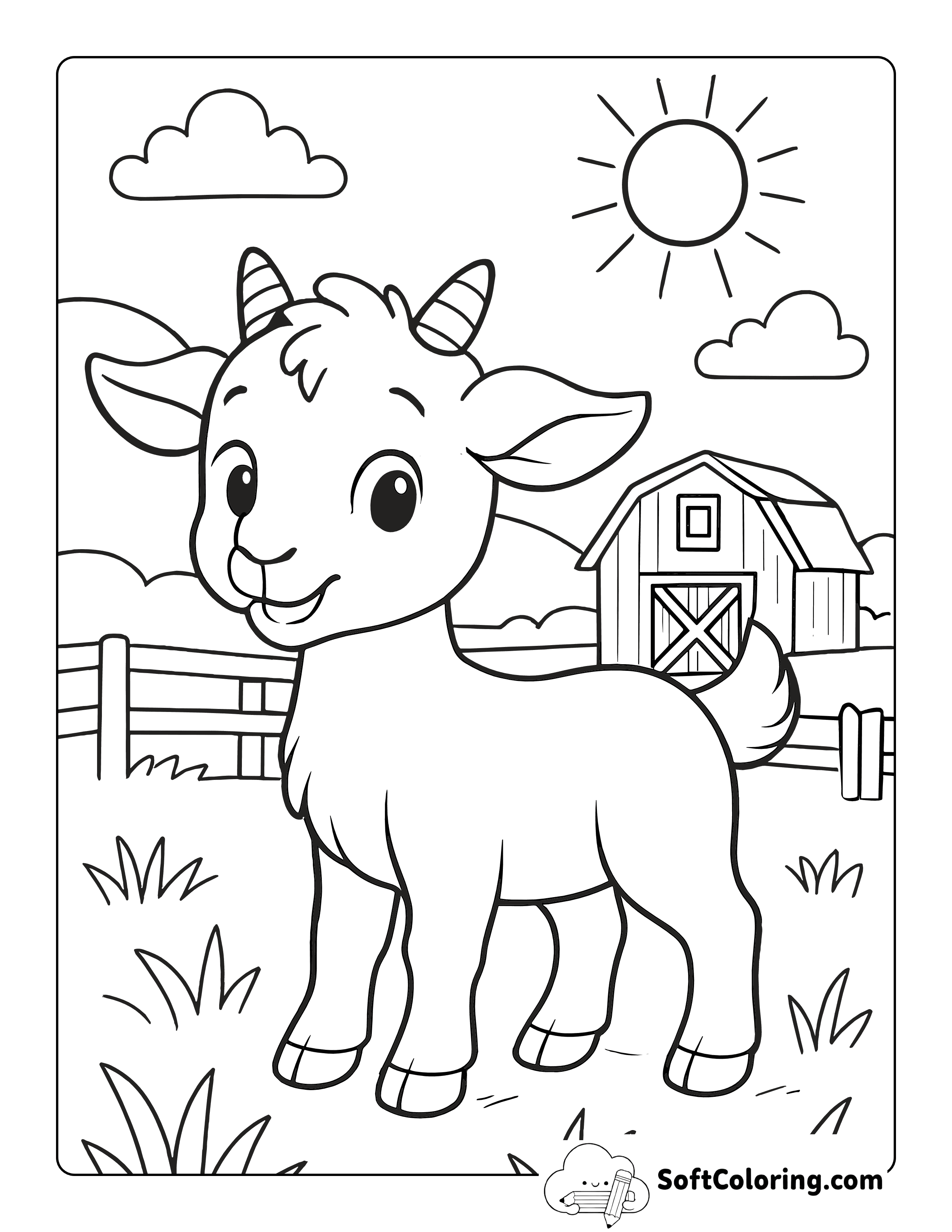 Baby Goat on Farm Animal Coloring Page