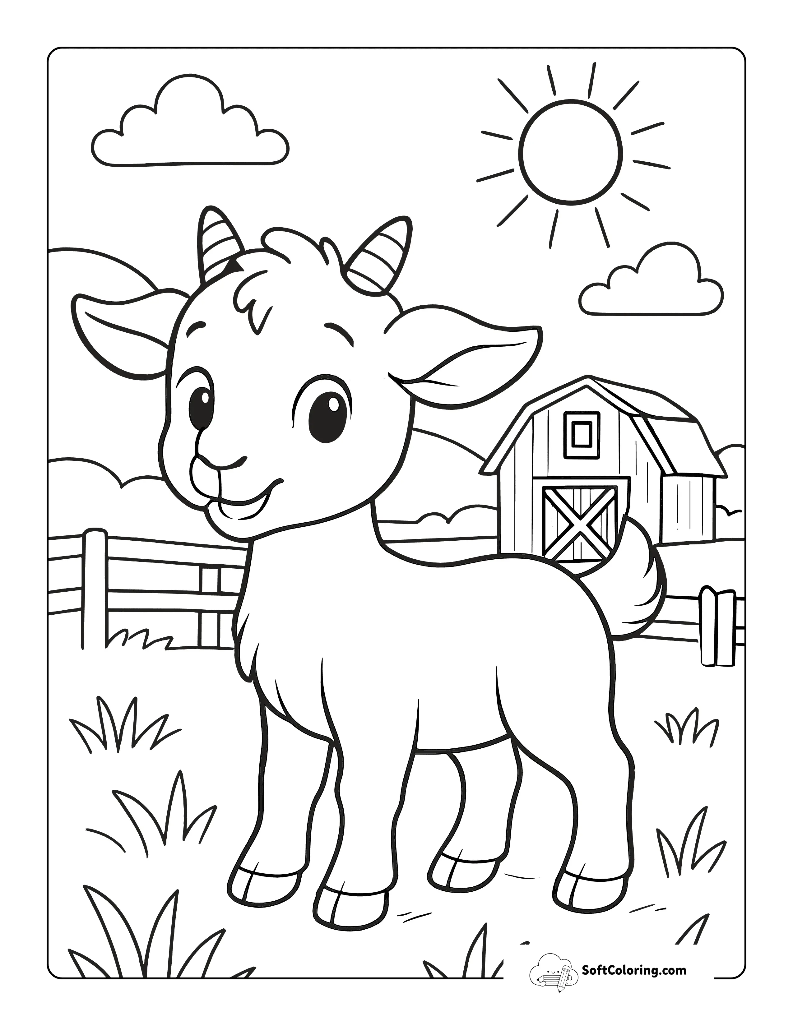 Baby Goat On Farm Animal Coloring Page