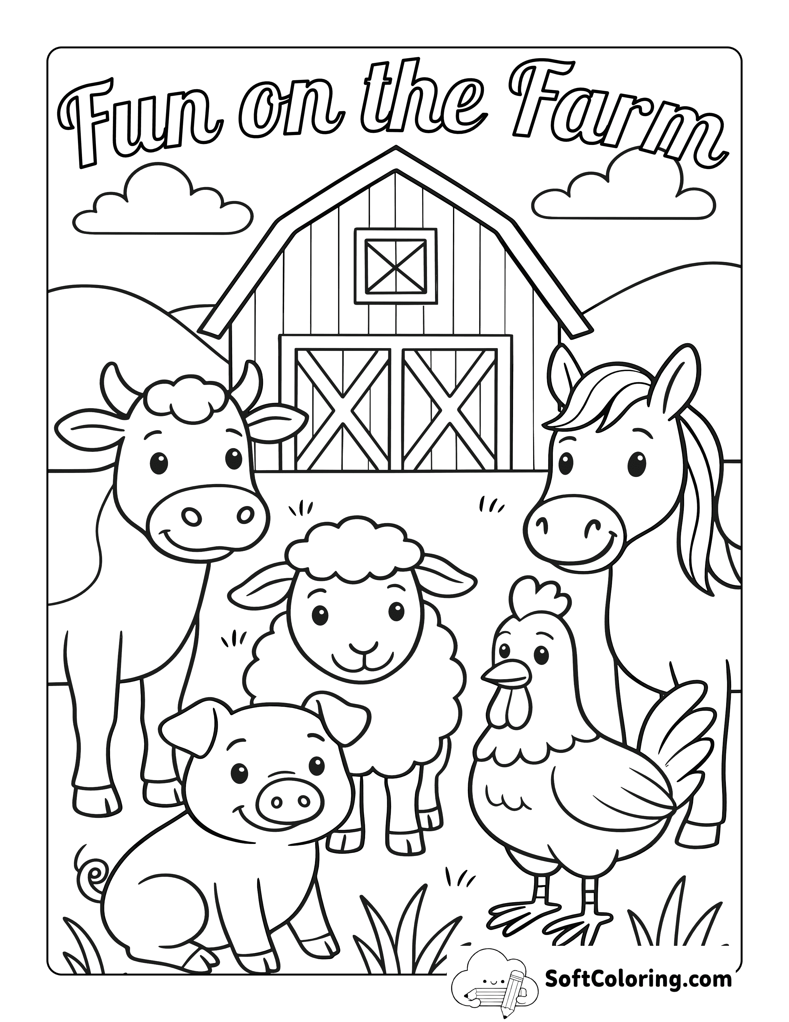 "Fun on the Farm" Cute Animals Coloring Page
