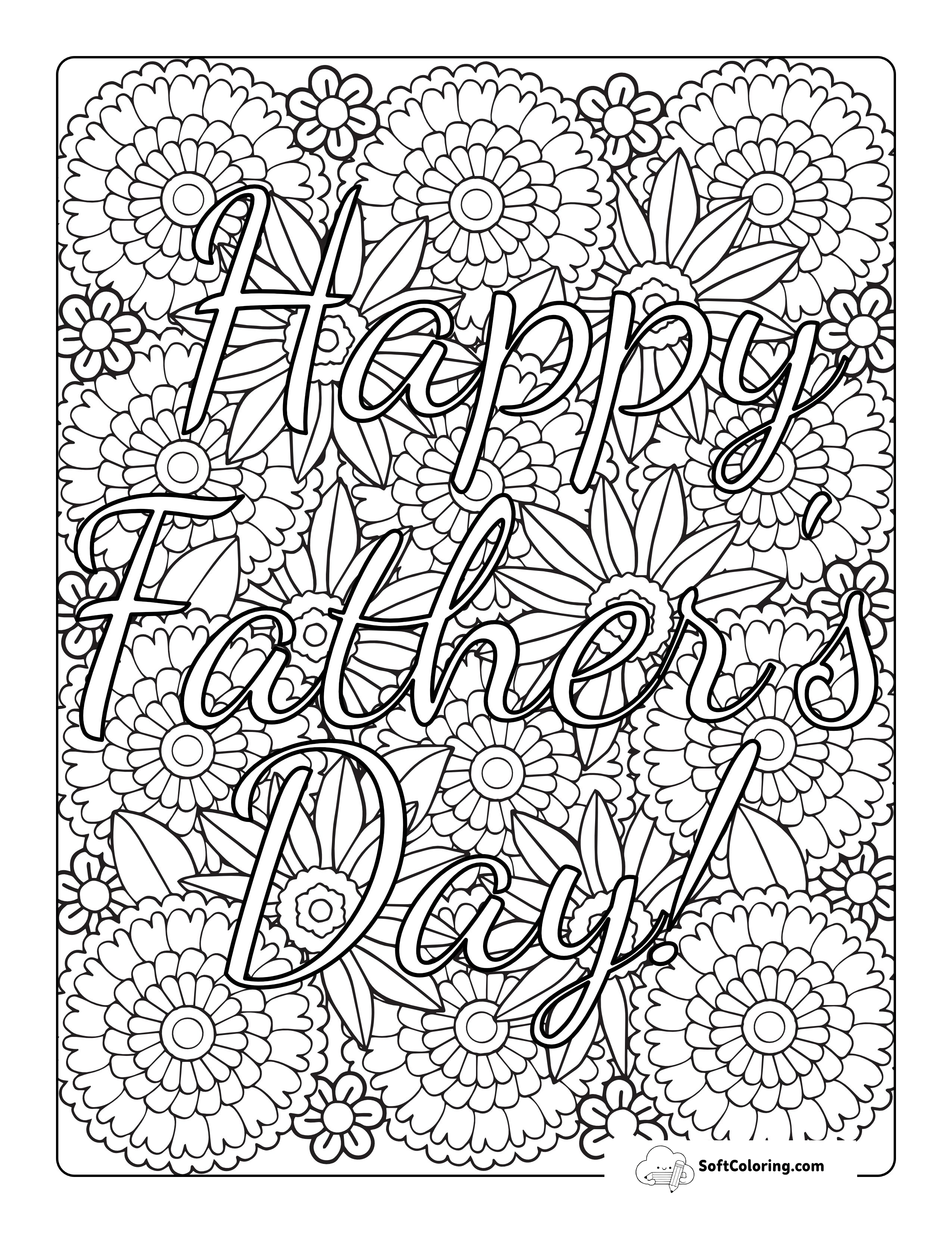 "Happy Father's Day" Flower Doodle To Color