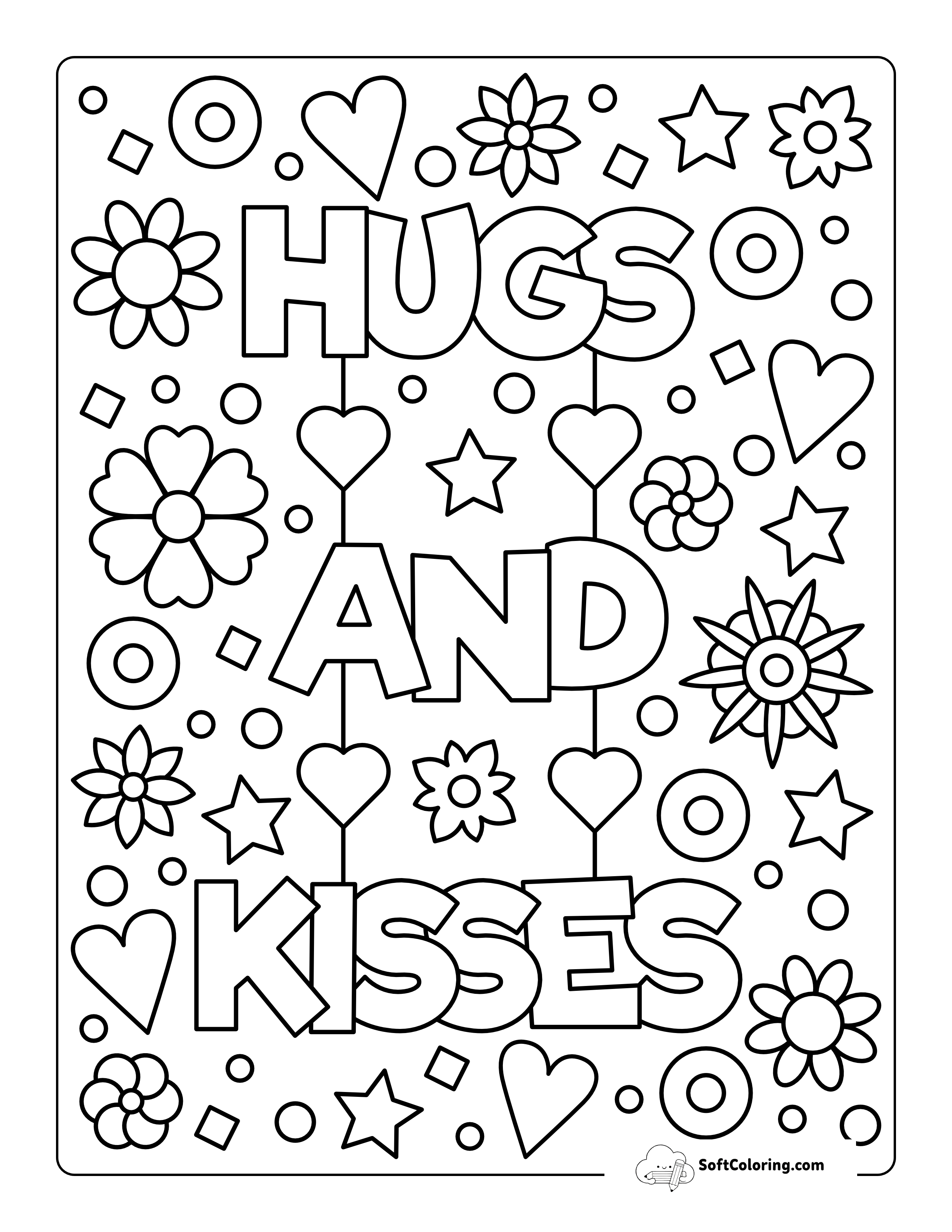 "Hugs And Kisses" Coloring Page For Dad