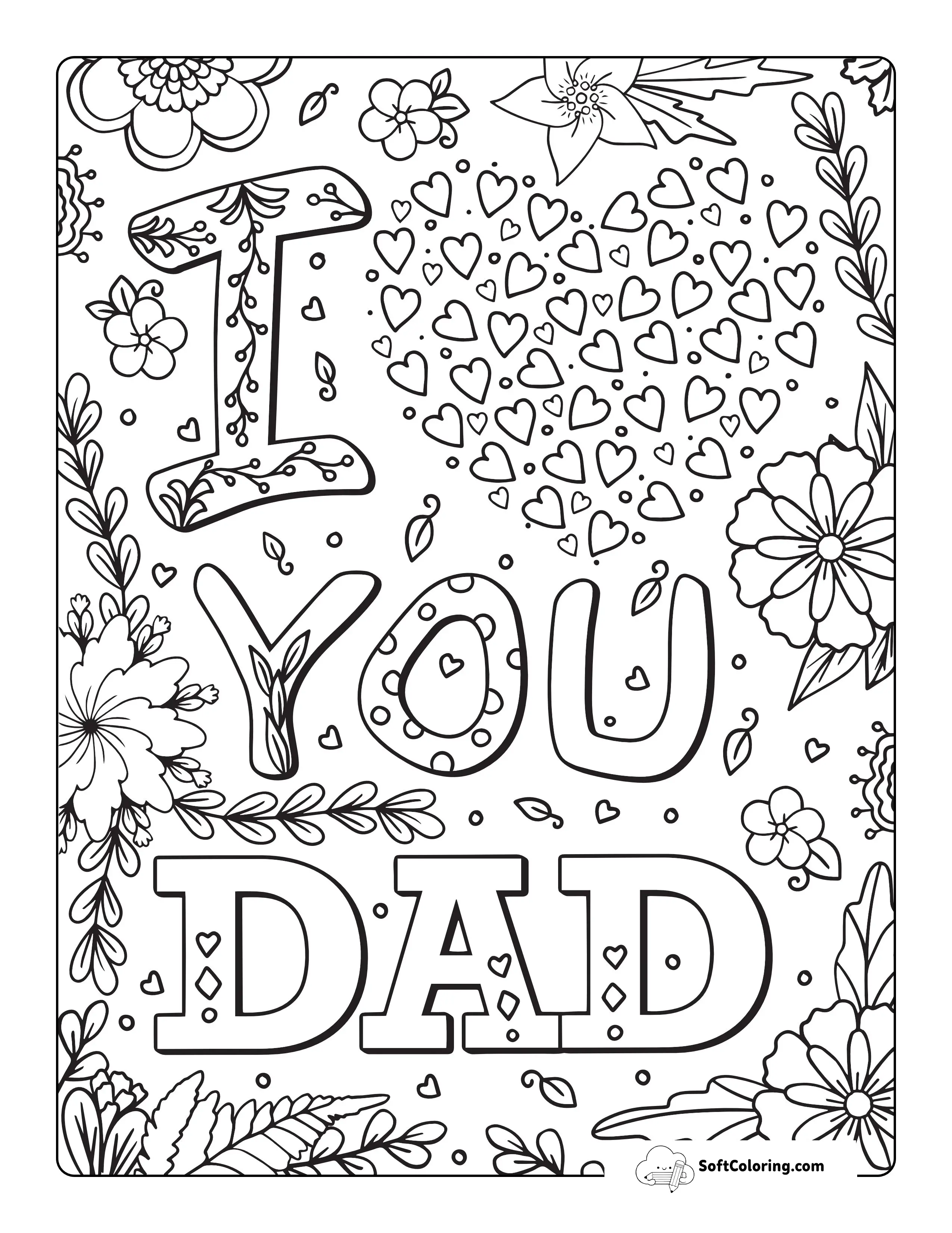 "I Love You Dad" Coloring Sheet For Teens