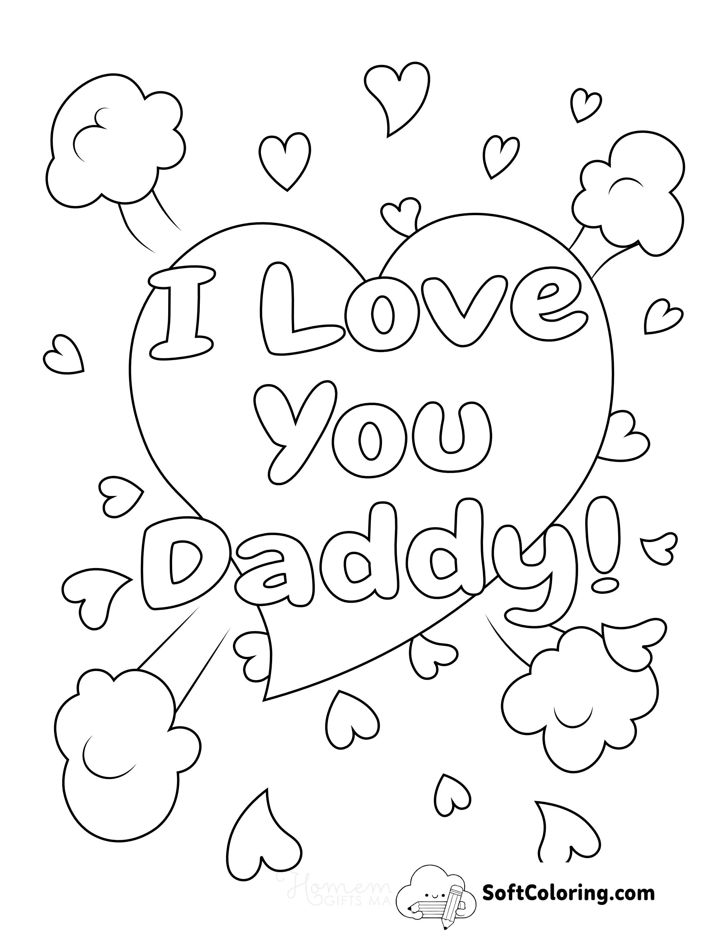"I Love You Daddy" Heart Explosion Cartoon To Color