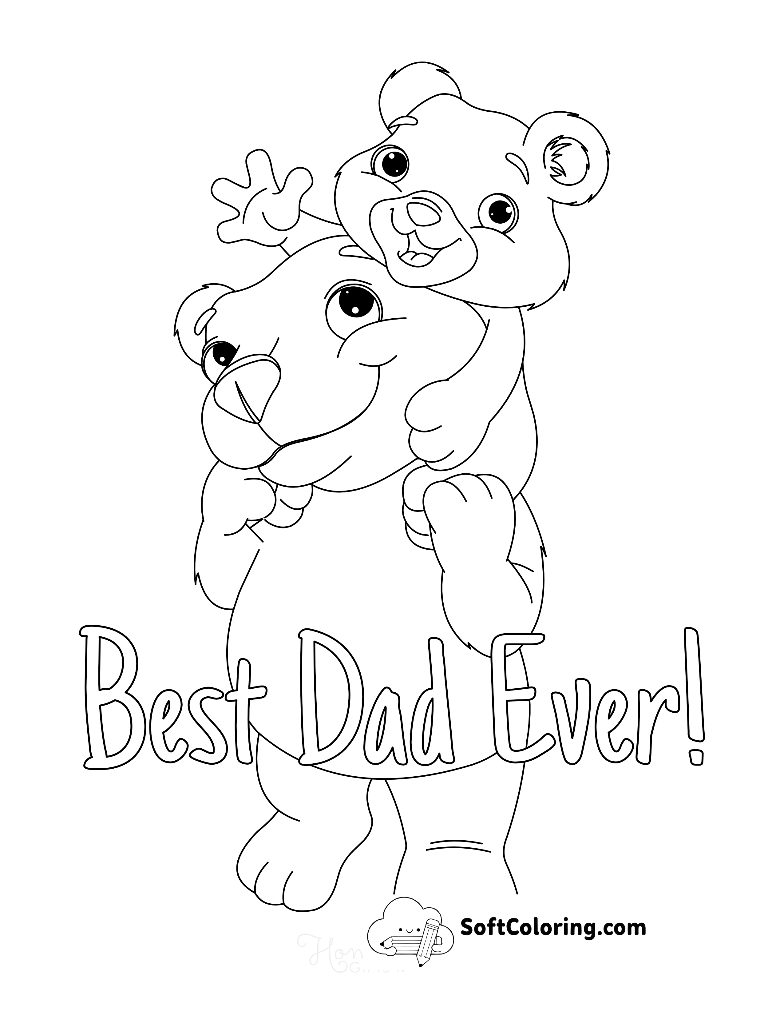 Papa Bear With Cub "Best Dad Ever!" Coloring Sheet