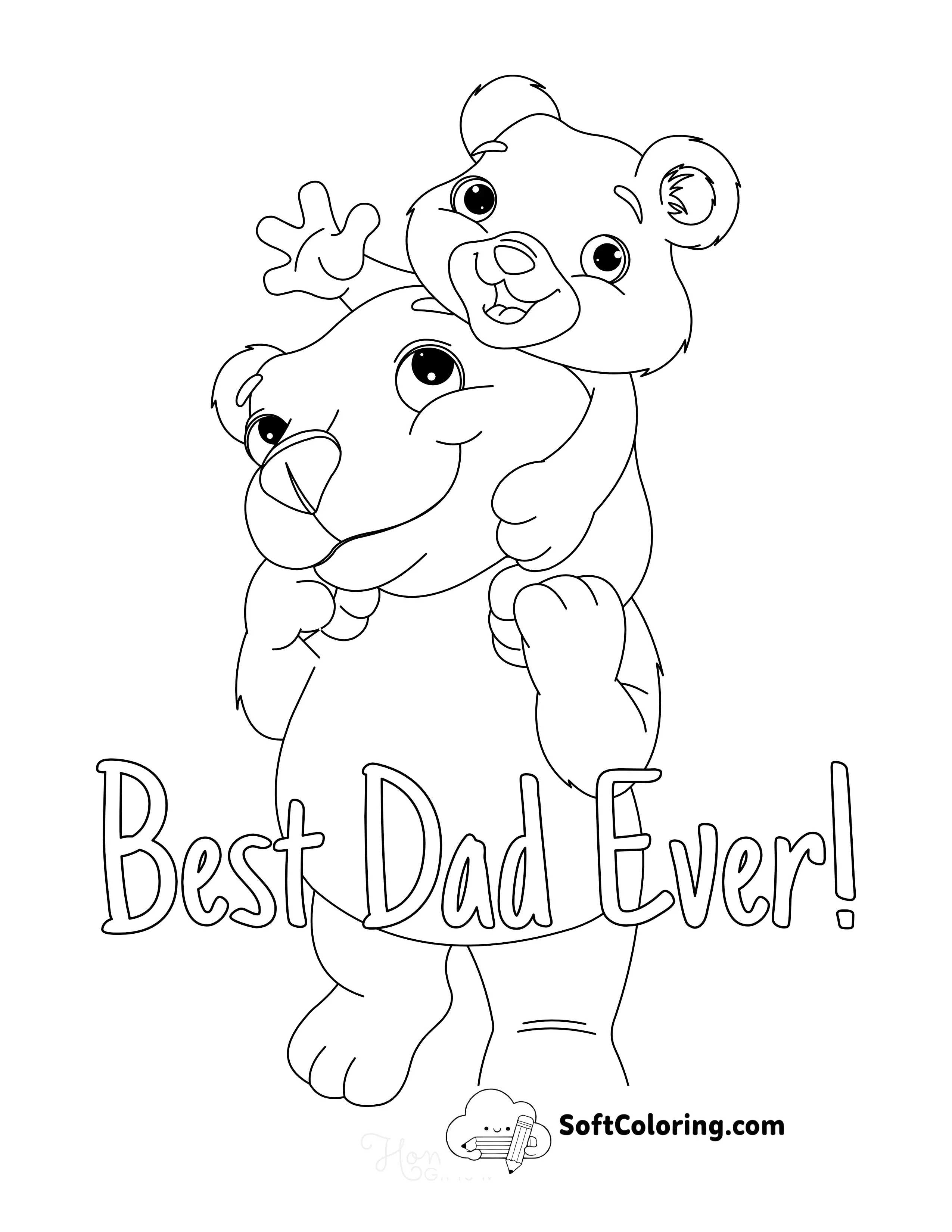 Papa Bear With Cub "Best Dad Ever!" Coloring Sheet