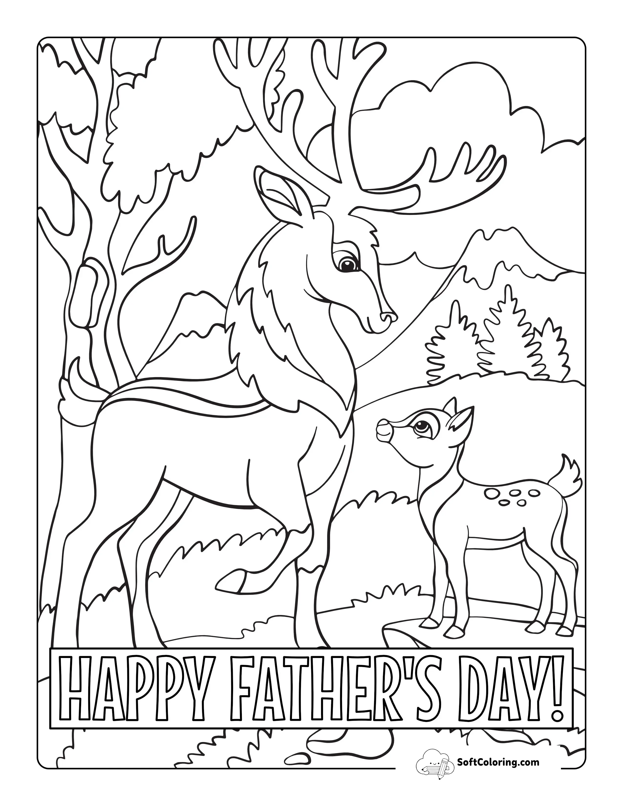 Stag With Fawn Father's Day Coloring Page