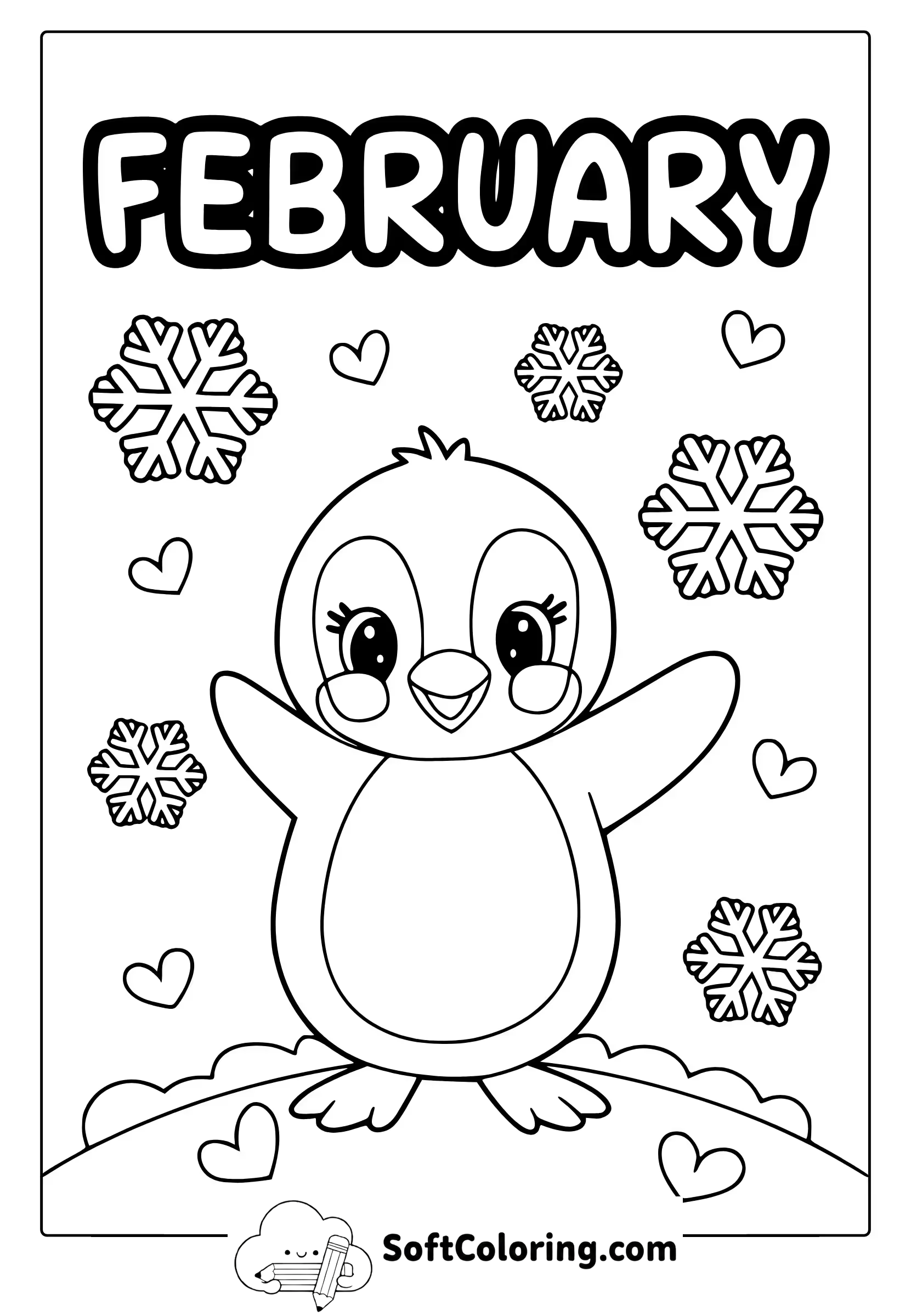 february penguin coloring page