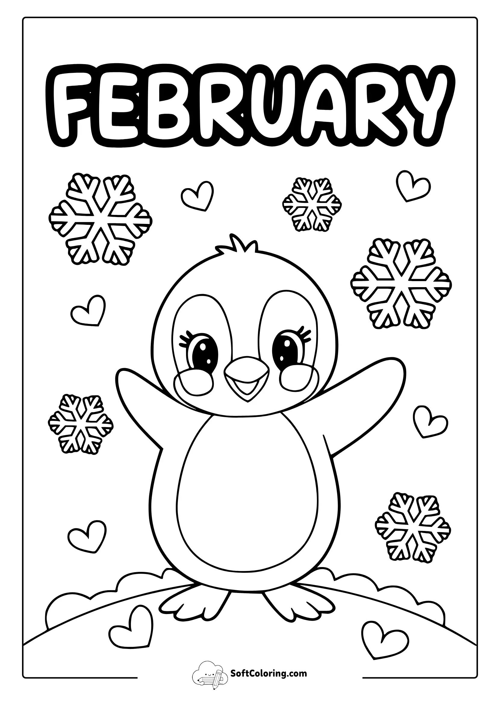 February Penguin Coloring Page