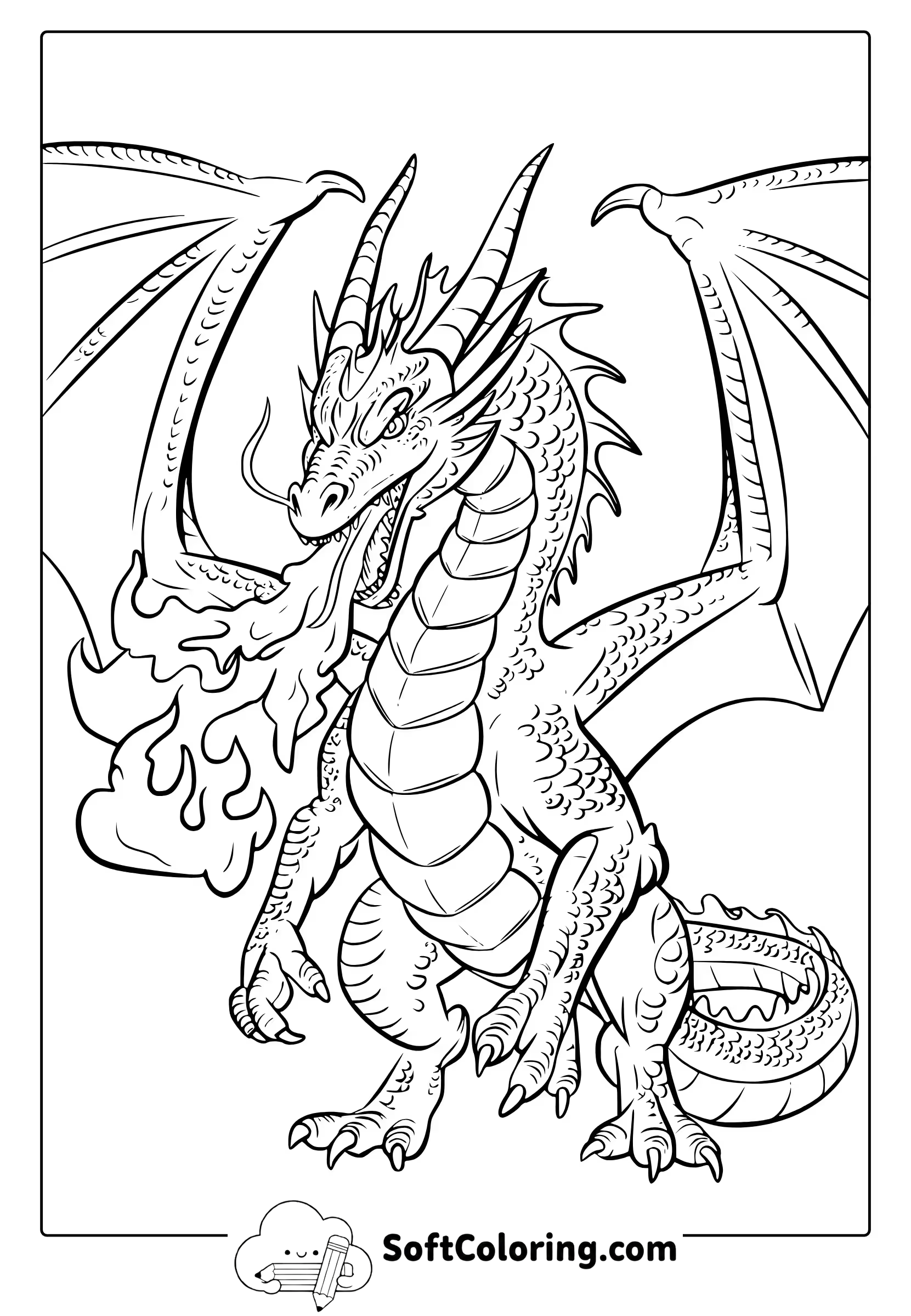 Fire Breathing Dragon Coloring Page