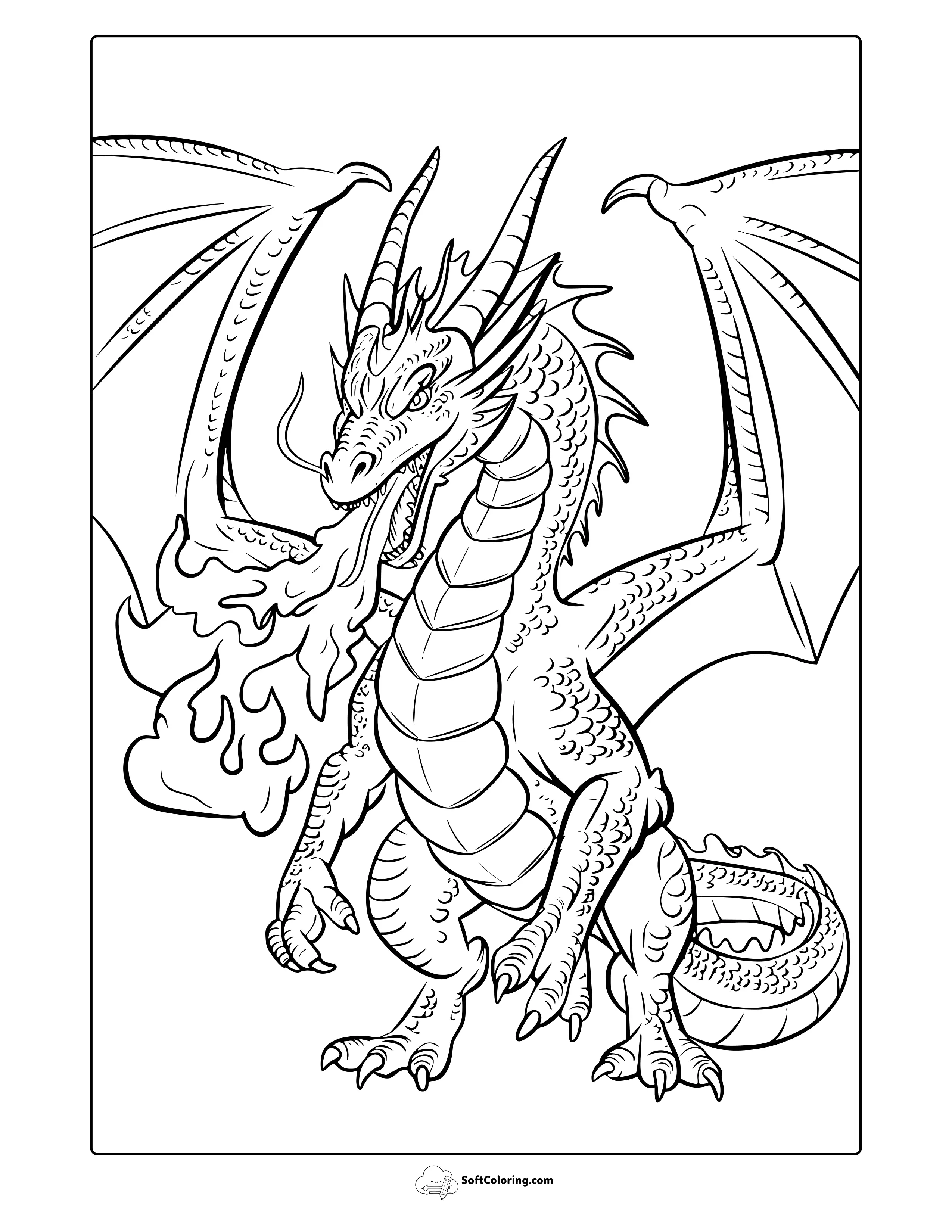 Fire Breathing Dragon Coloring Page