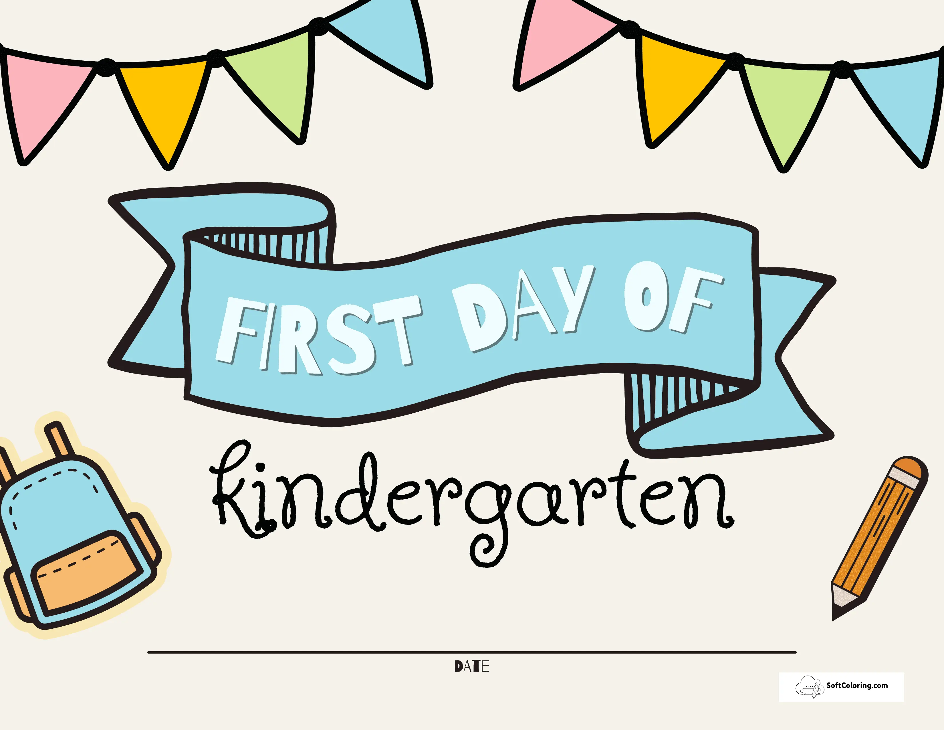Colorful First Day Of Kindergarten Sign Printable