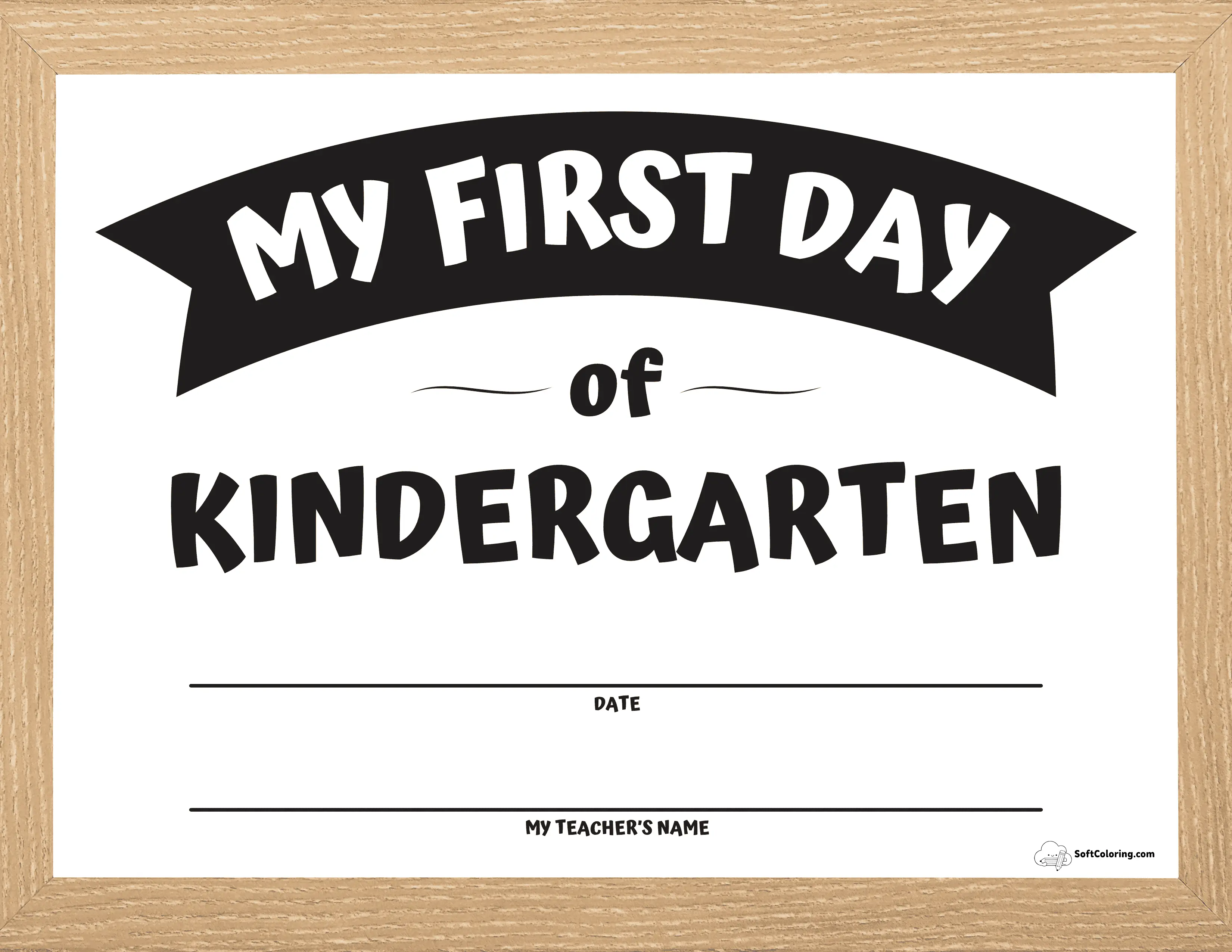 First Day Of Kindergarten Sign With Wooden Frame