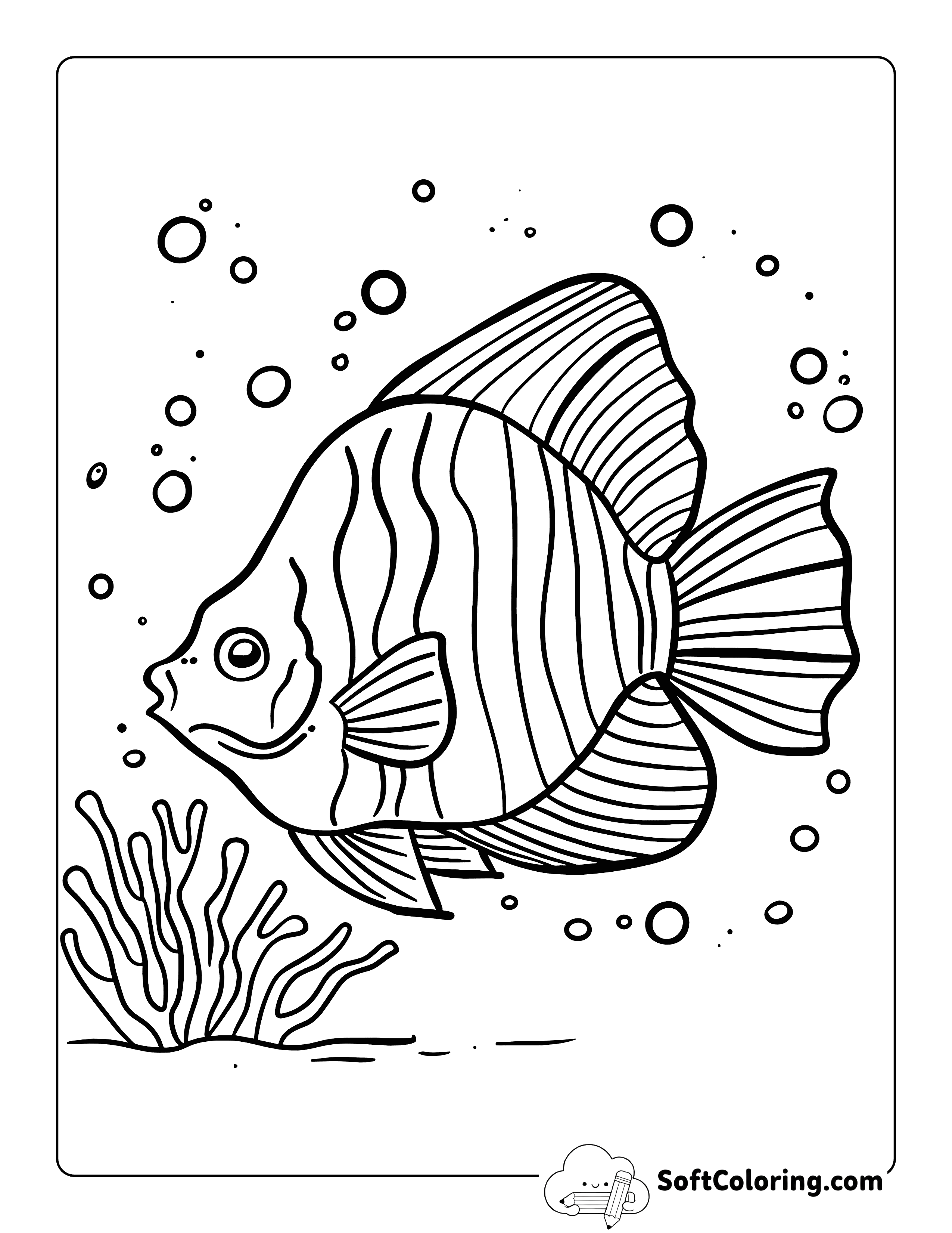 Tropical Fish Printable Aquatic Coloring Sheet