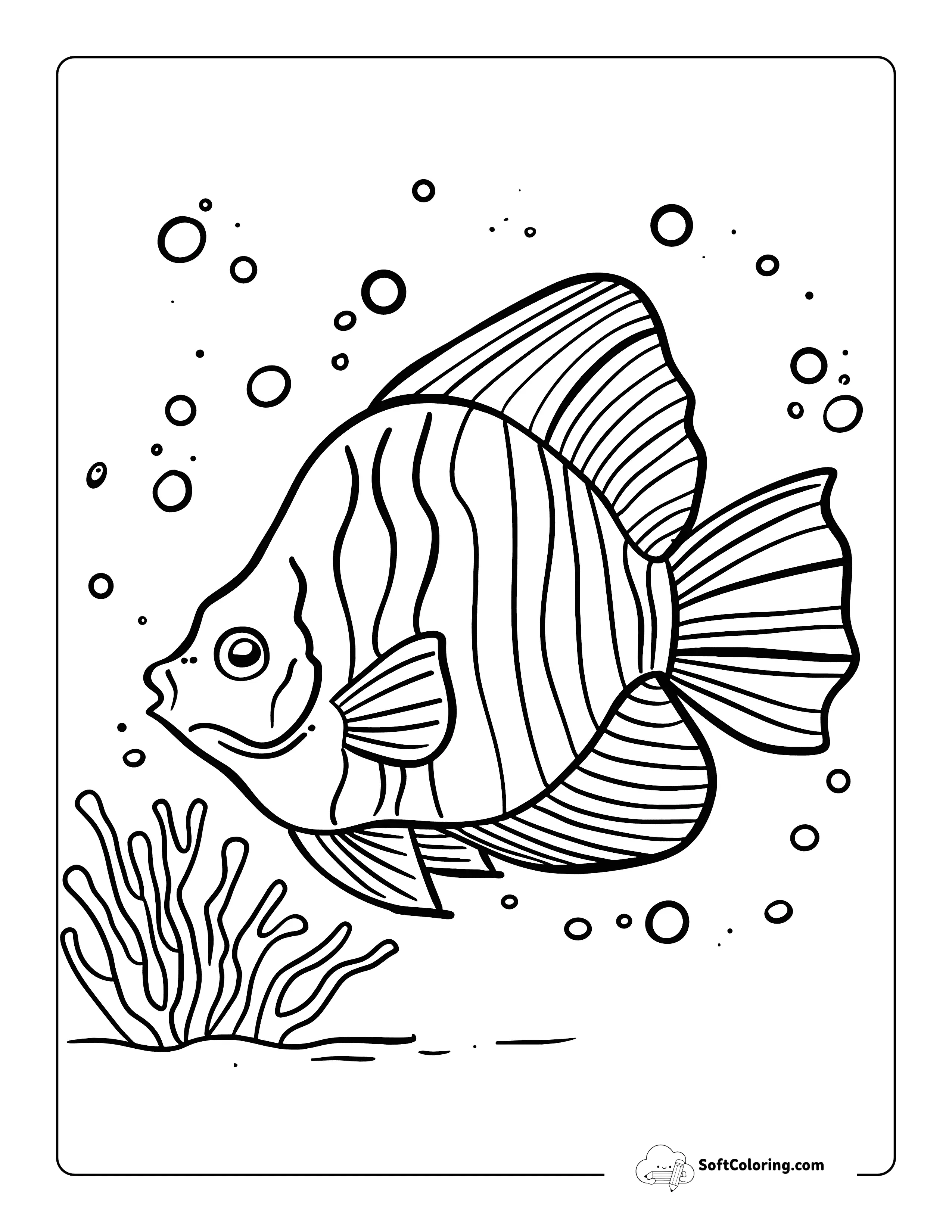 Tropical Fish Printable Aquatic Coloring Sheet
