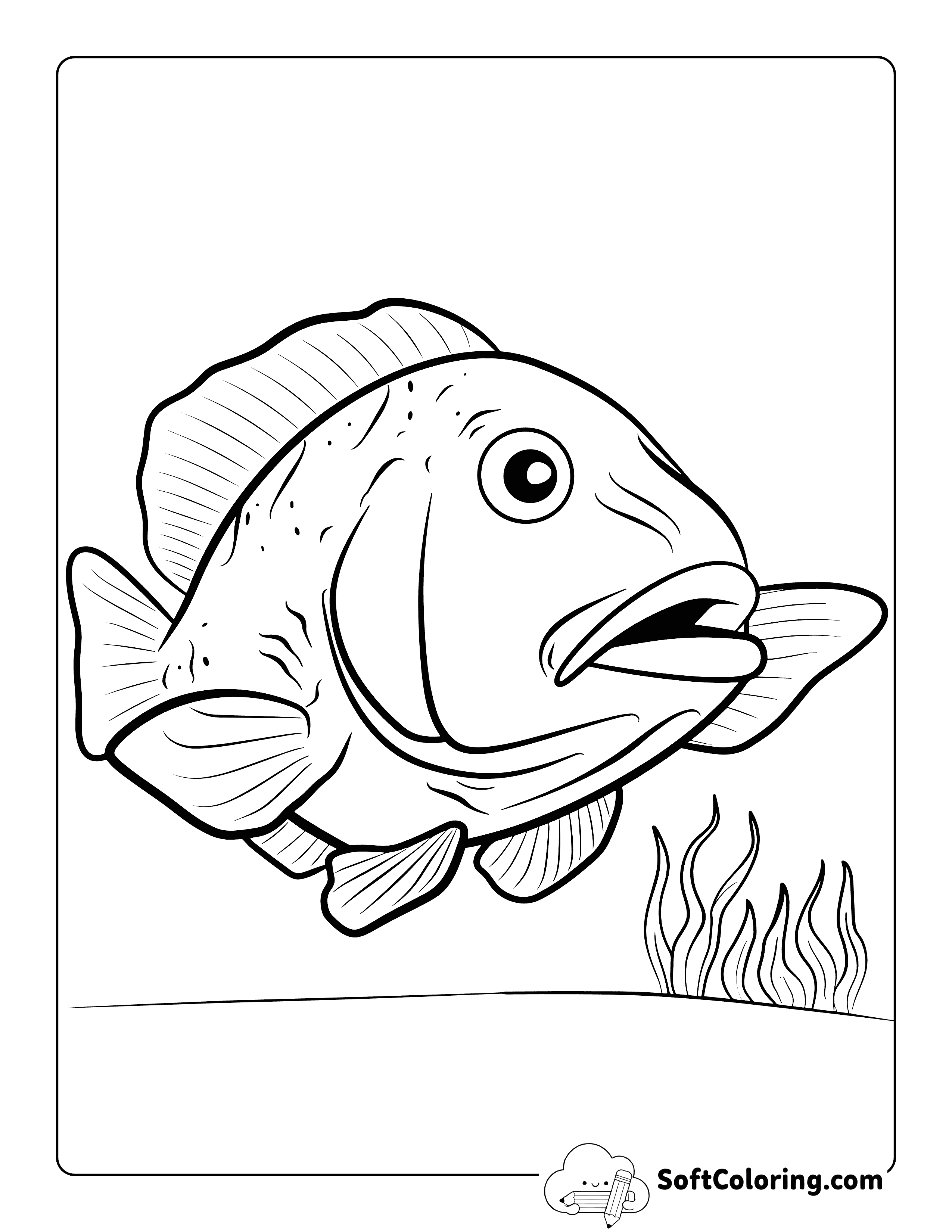 Simple Funny Fish Coloring Page for Kids