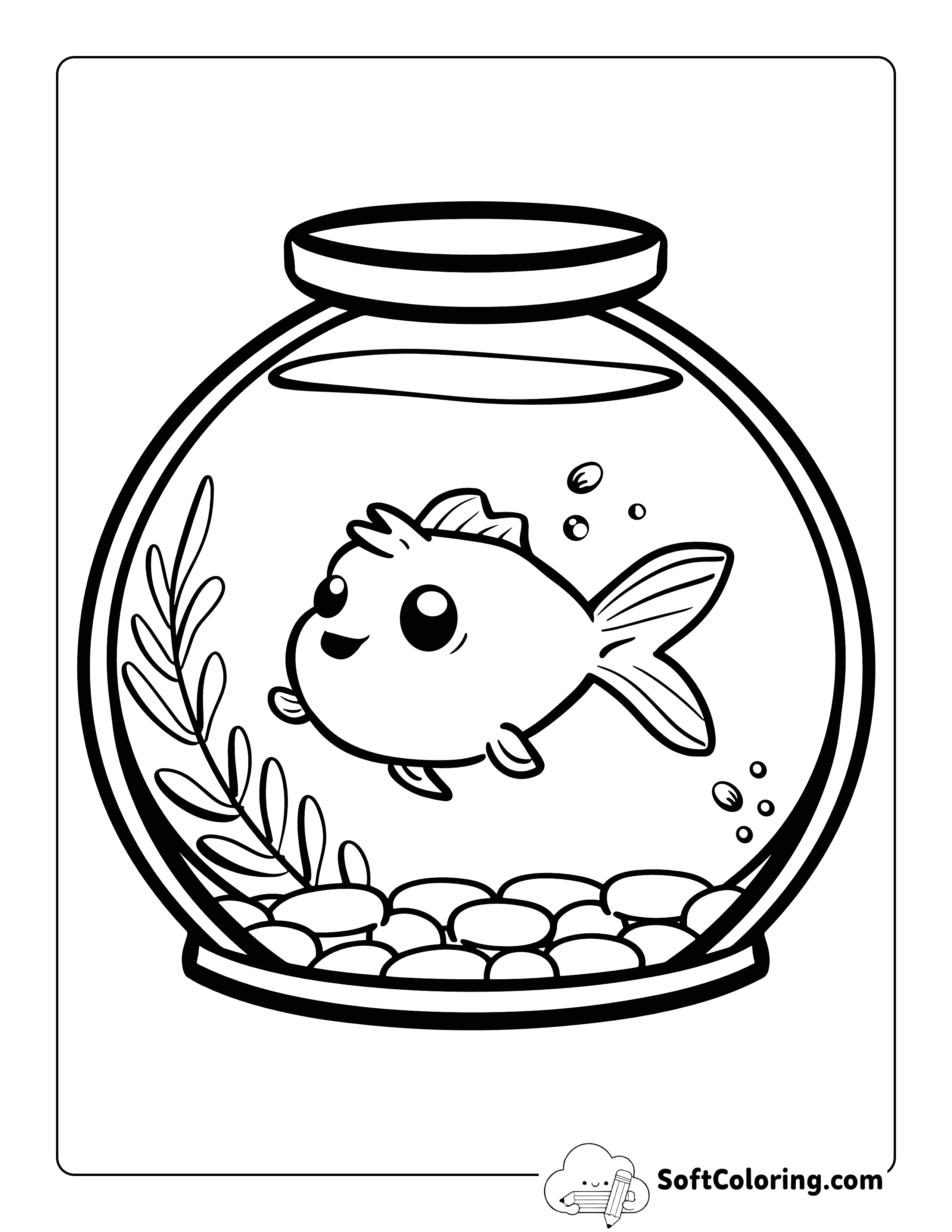 Cute Gold Fish Coloring Page for Kids