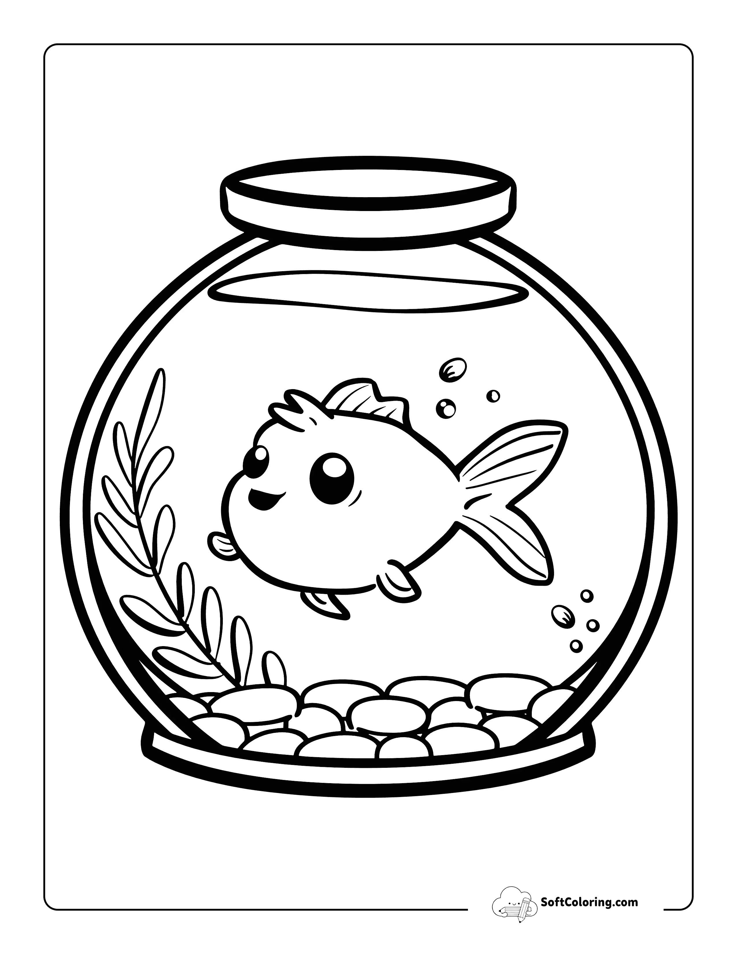 Cute Gold Fish Coloring Page For Kids