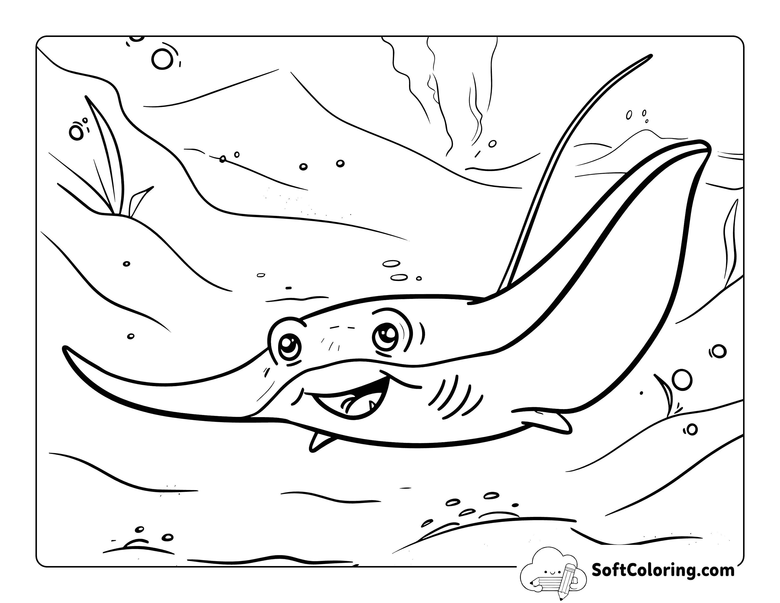 Cute Sting Ray Sea Life Coloring Page for Kids