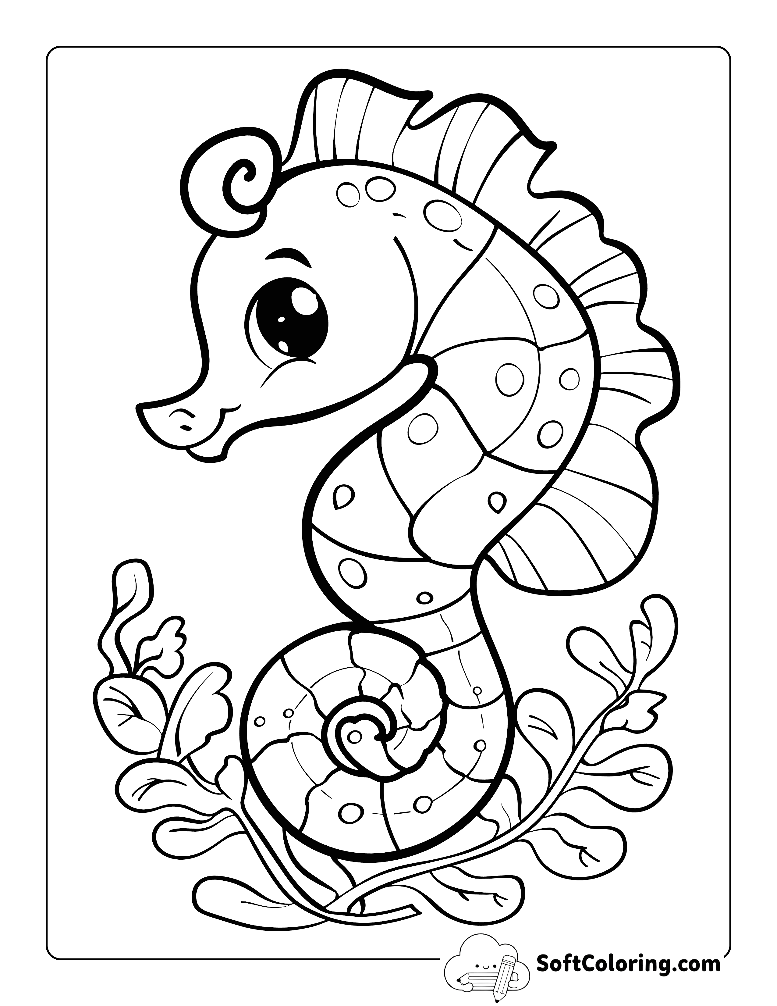 Easy Seahorse Ocean Coloring Page for Kids