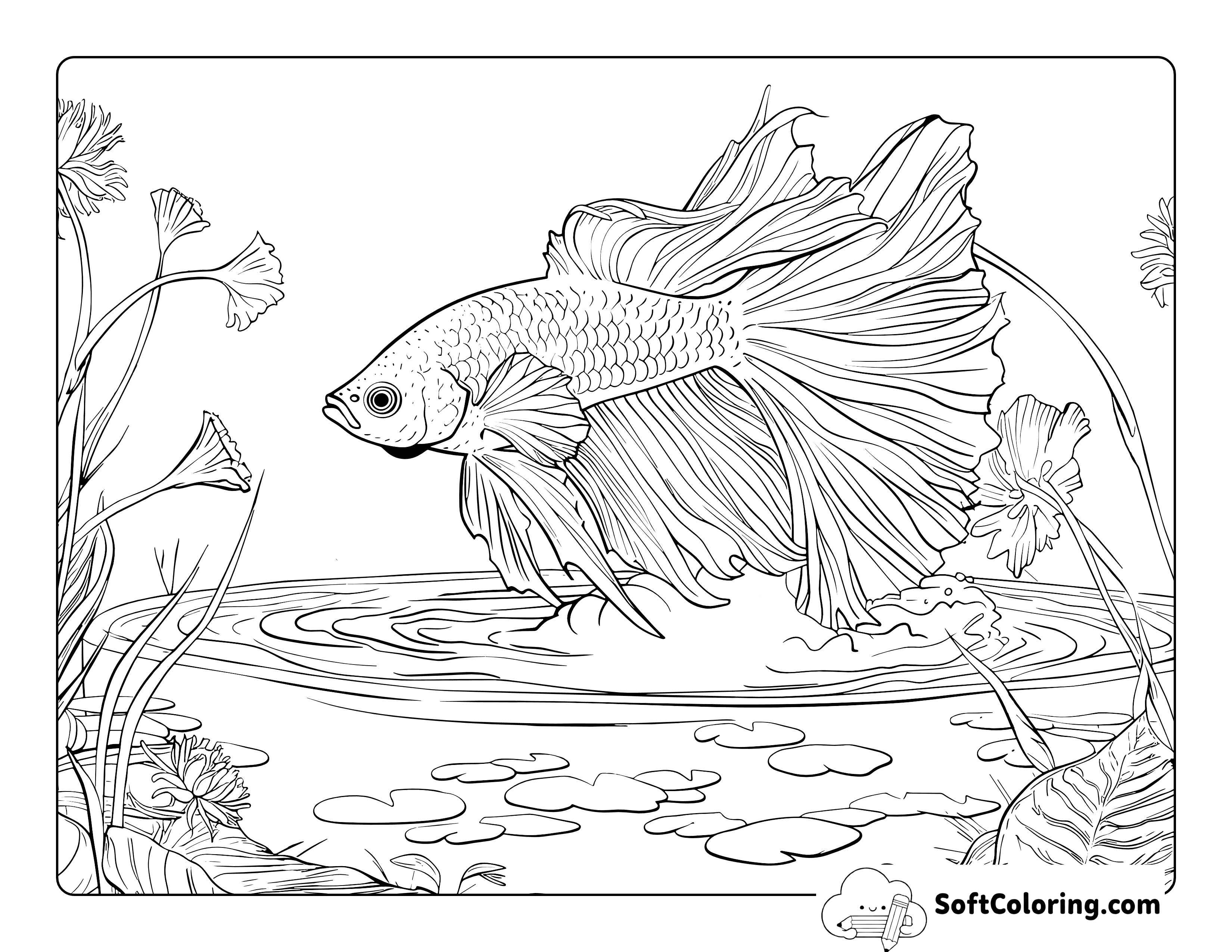 Realistic Betta Fish Coloring Page for Adults