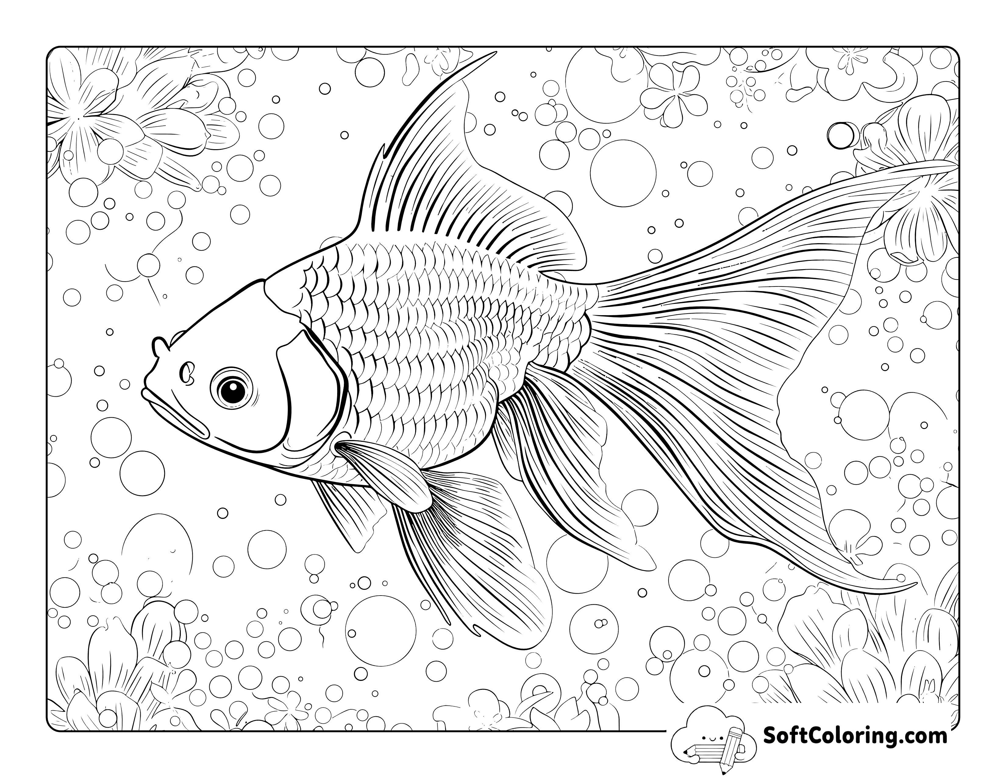 Realistic Gold Fish Coloring Page for Adults