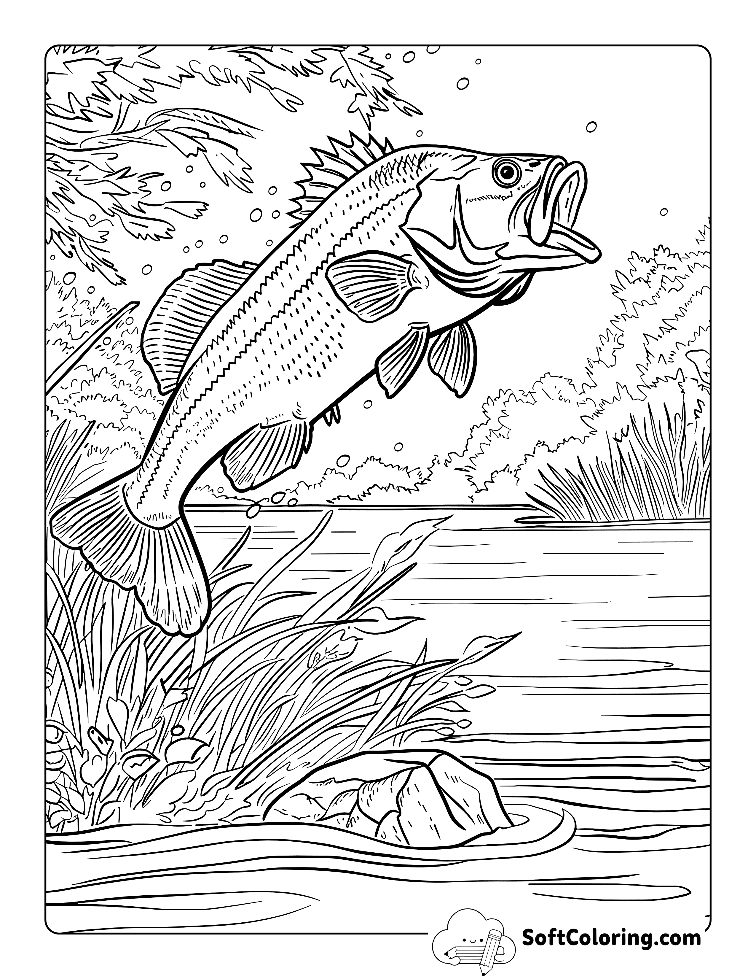 Realistic Bass Coloring Page for Adults