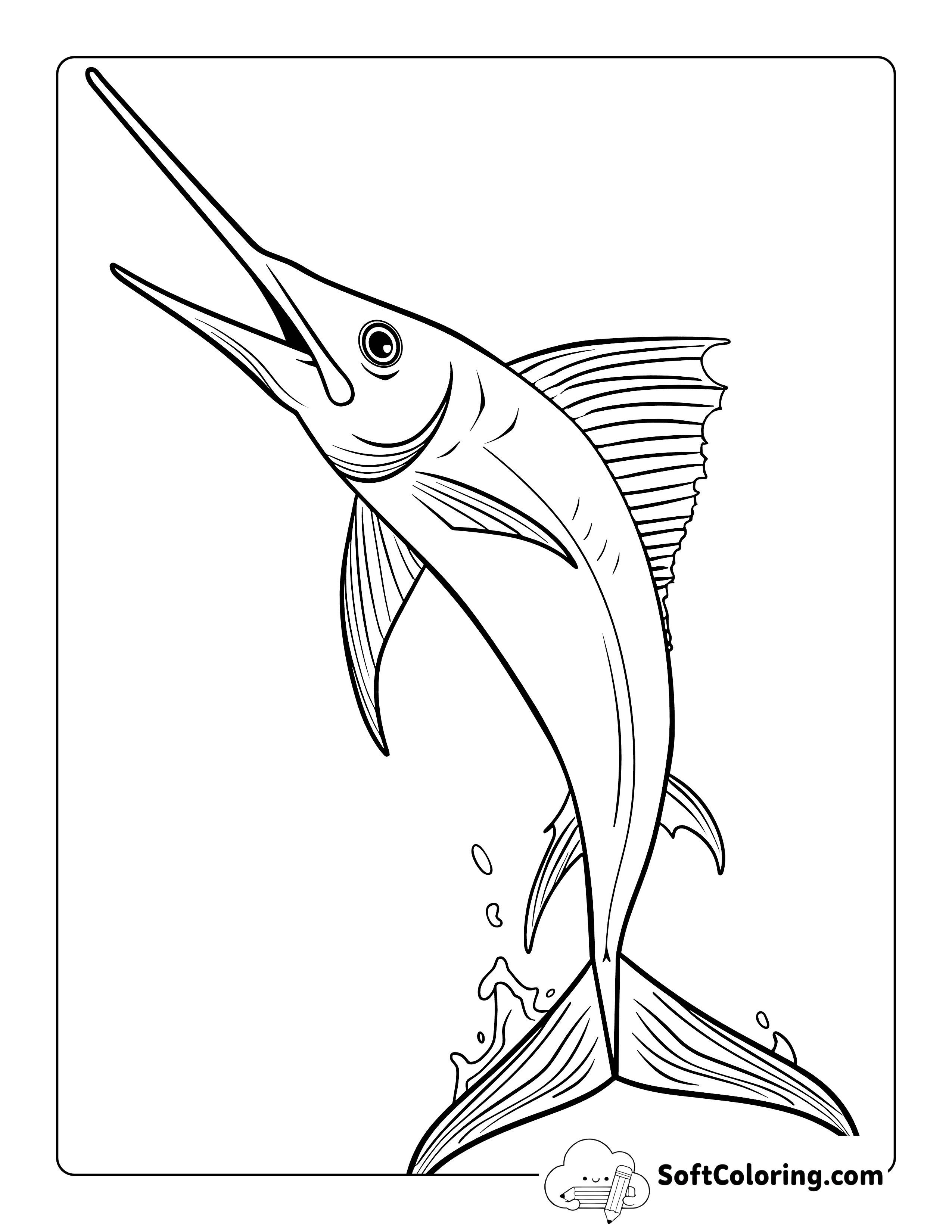 Simple Realistic Swordfish Sea Creature Coloring Page