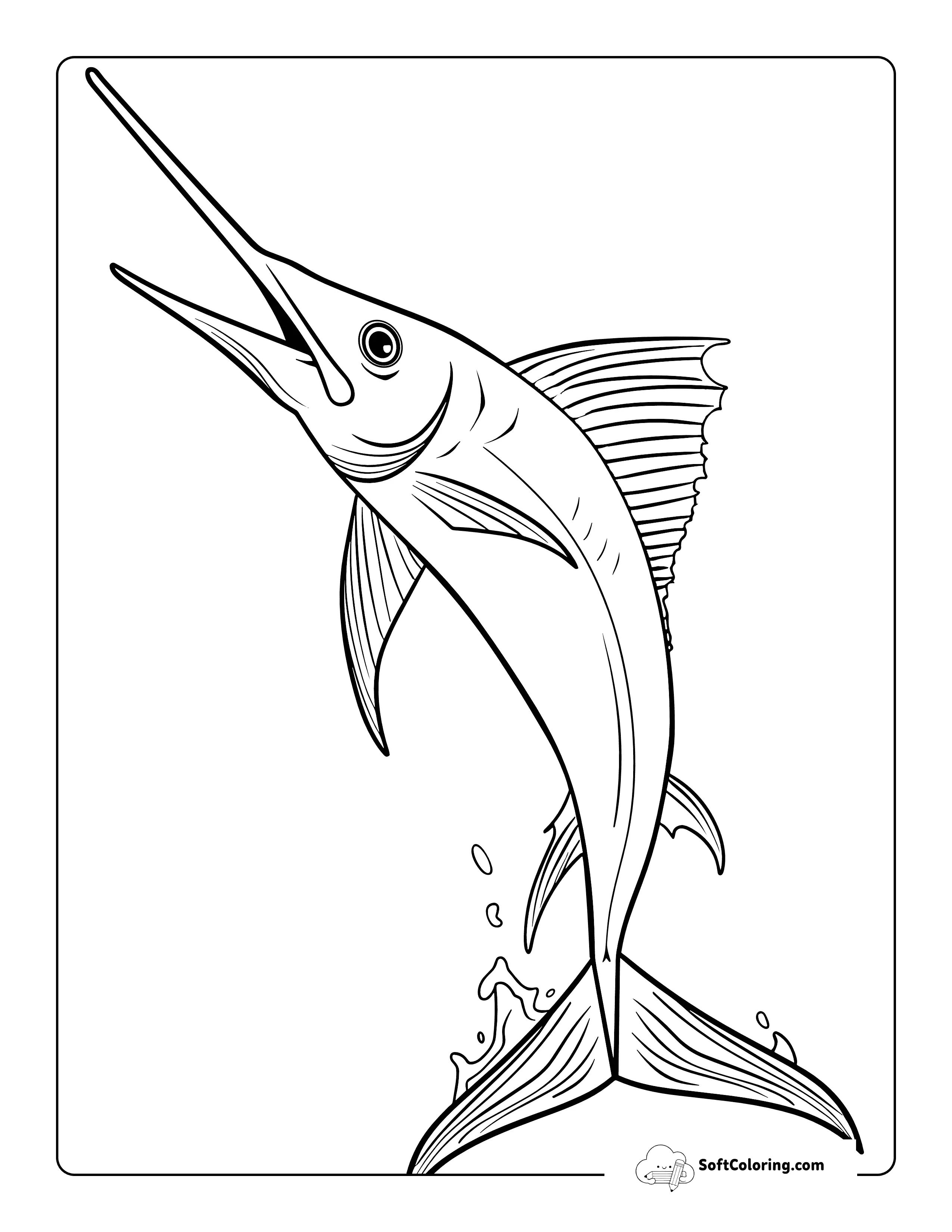 Simple Realistic Swordfish Sea Creature Coloring Page