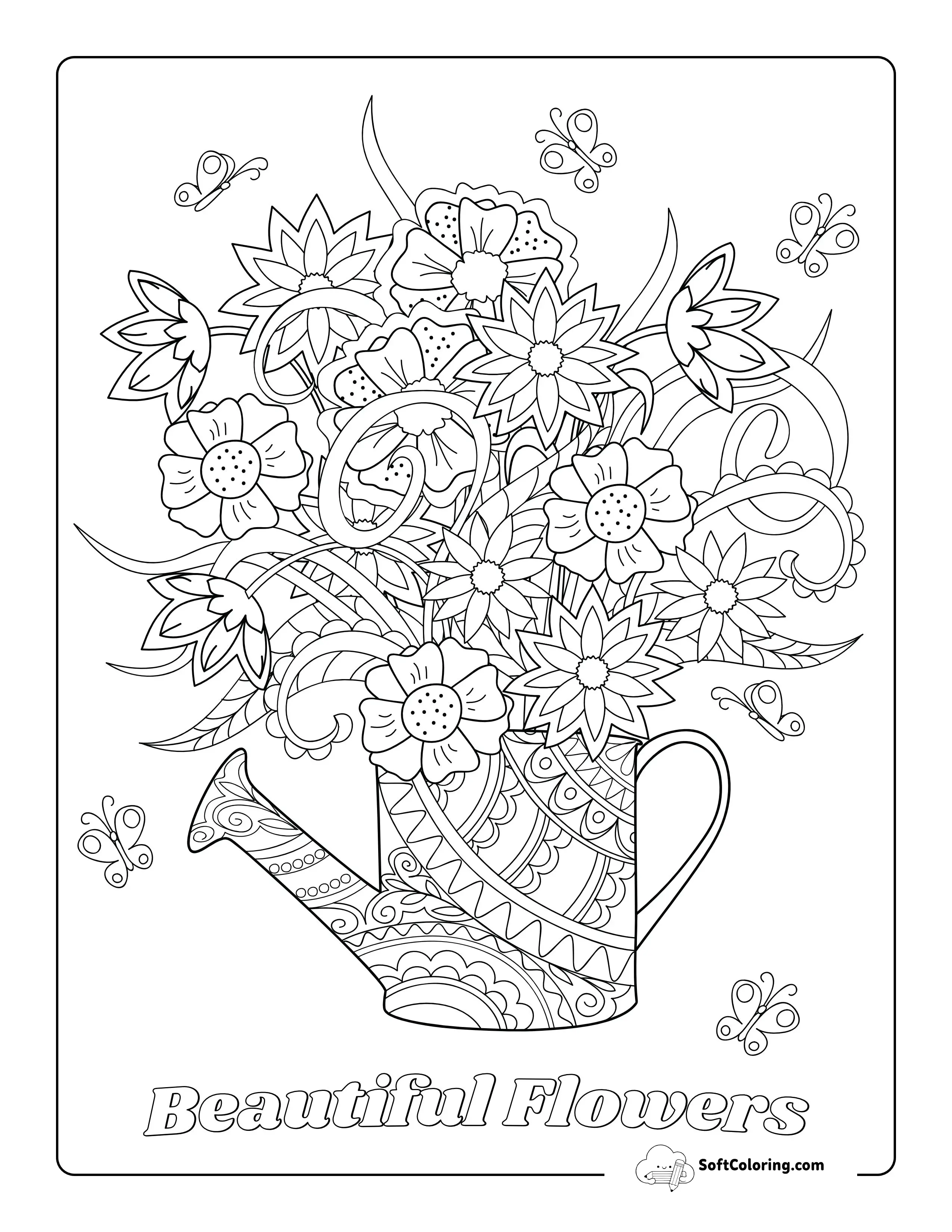 Flowers And Butterflies Coloring Sheet For Adults