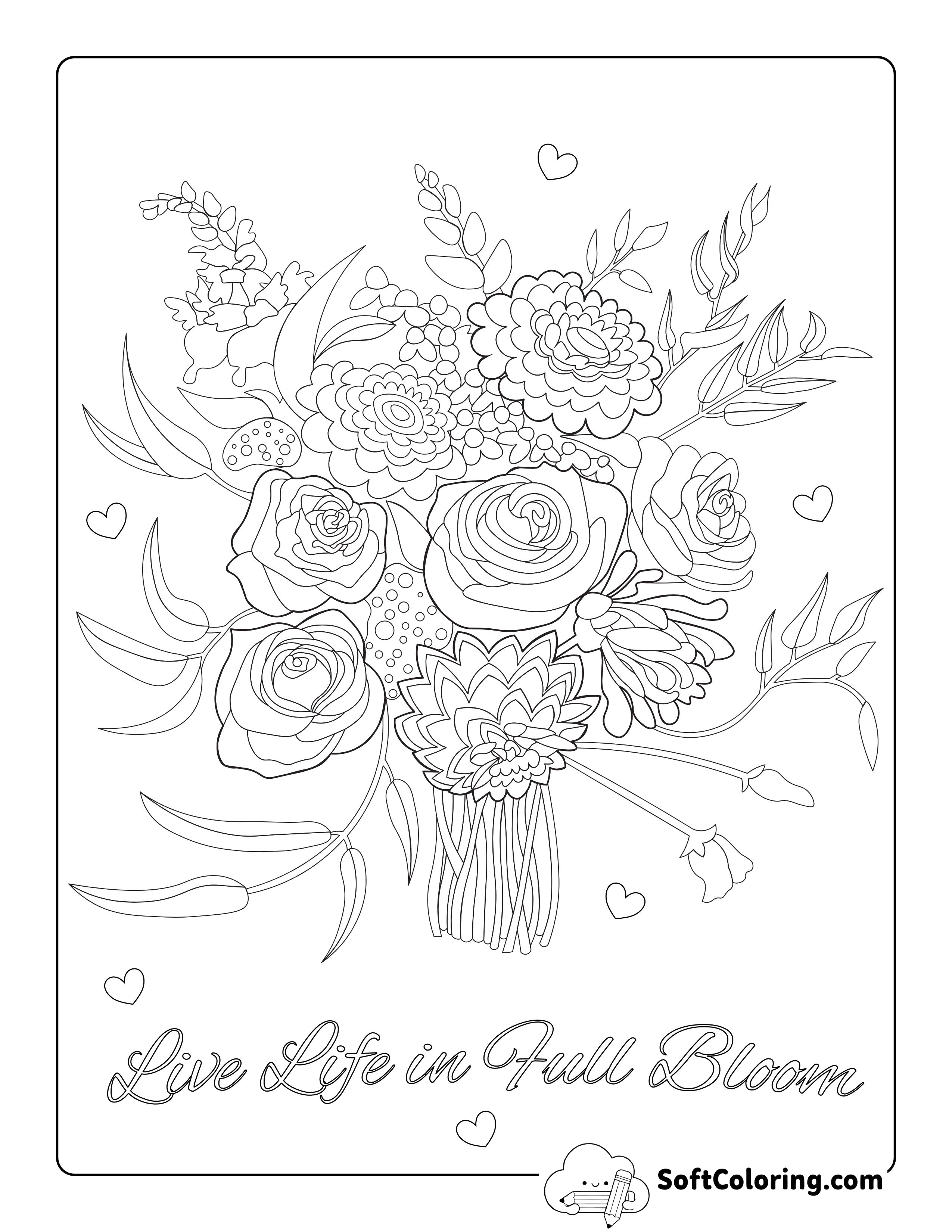Pretty Flower Bouquet Coloring Sheet