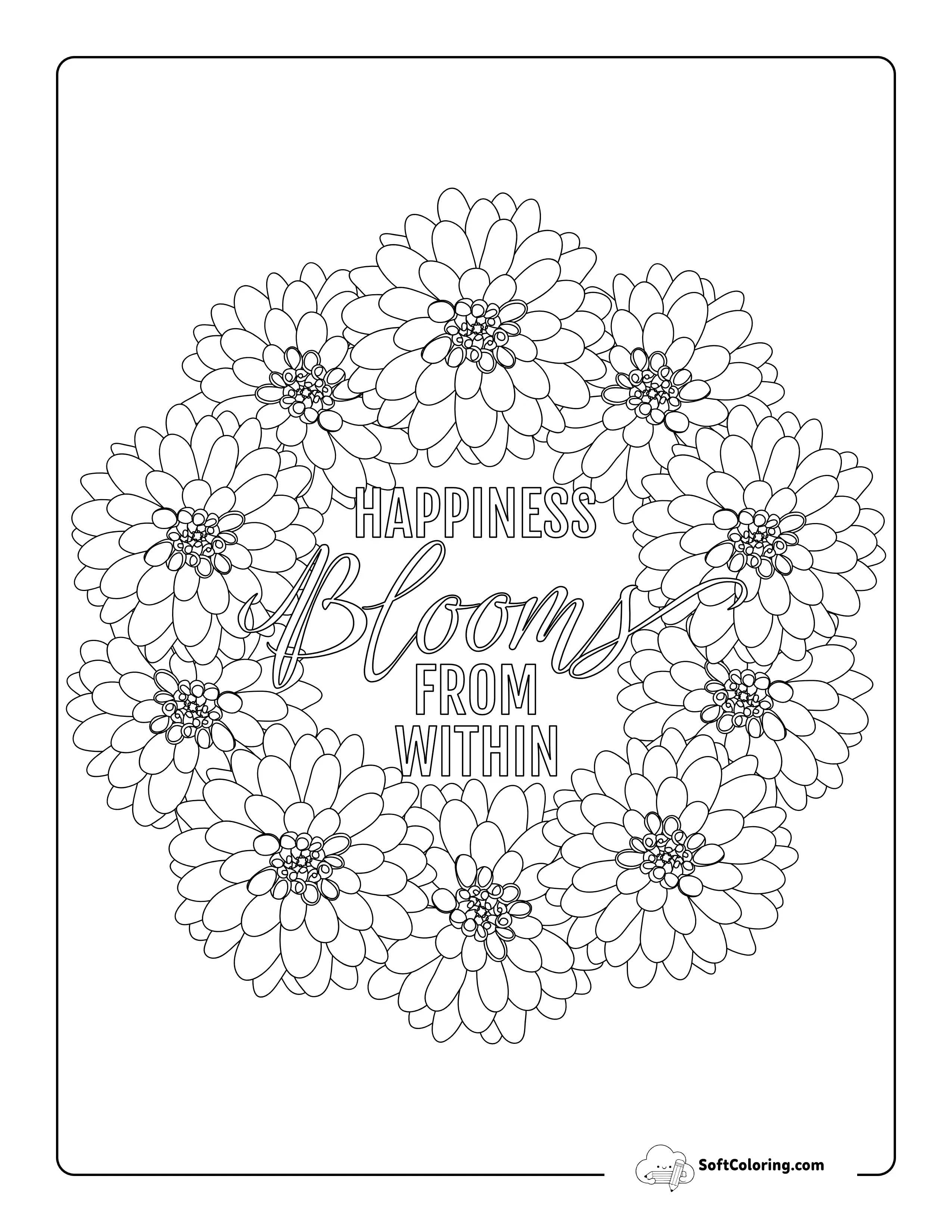 Printable Dahlia Flower Wreath To Color