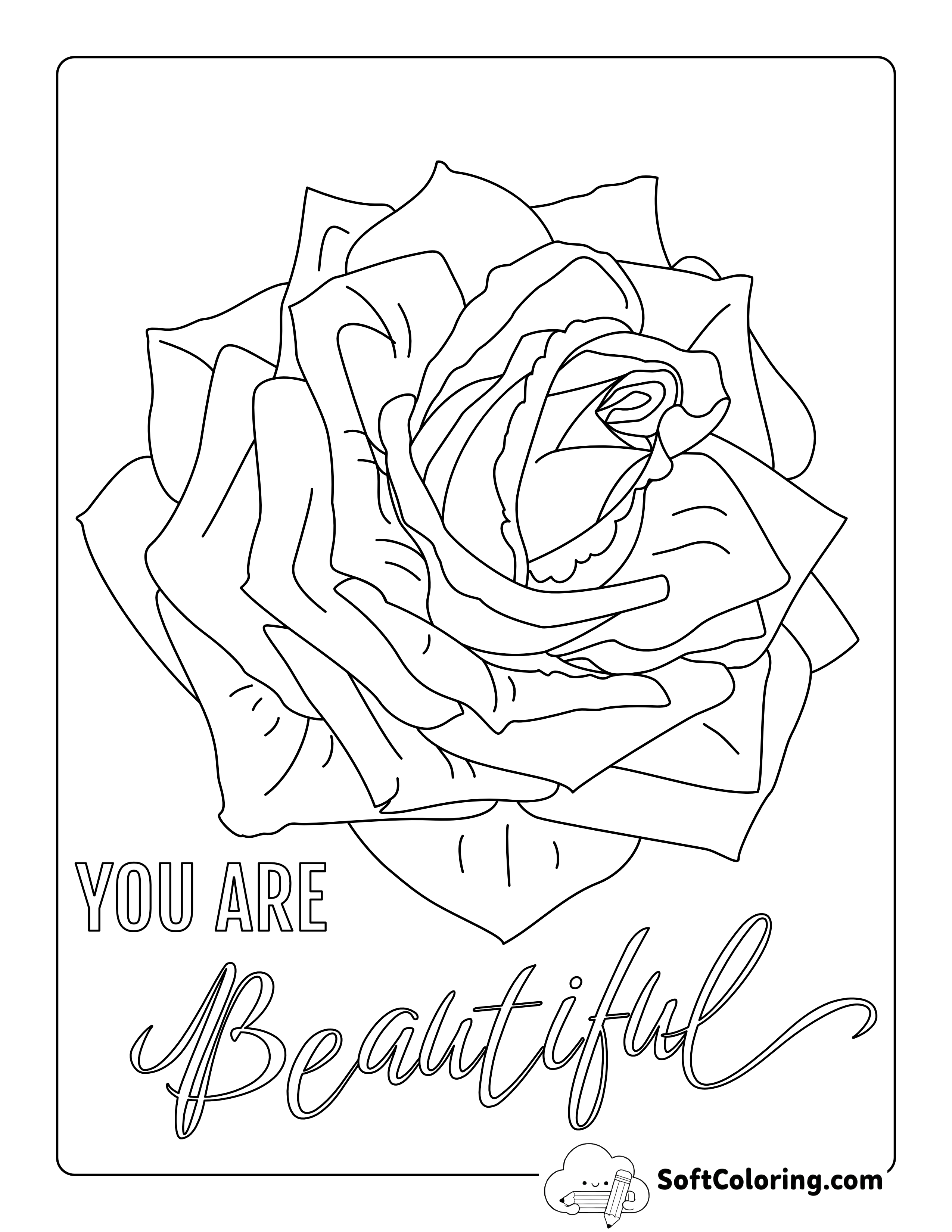 Single Realistic Rose Coloring Sheet
