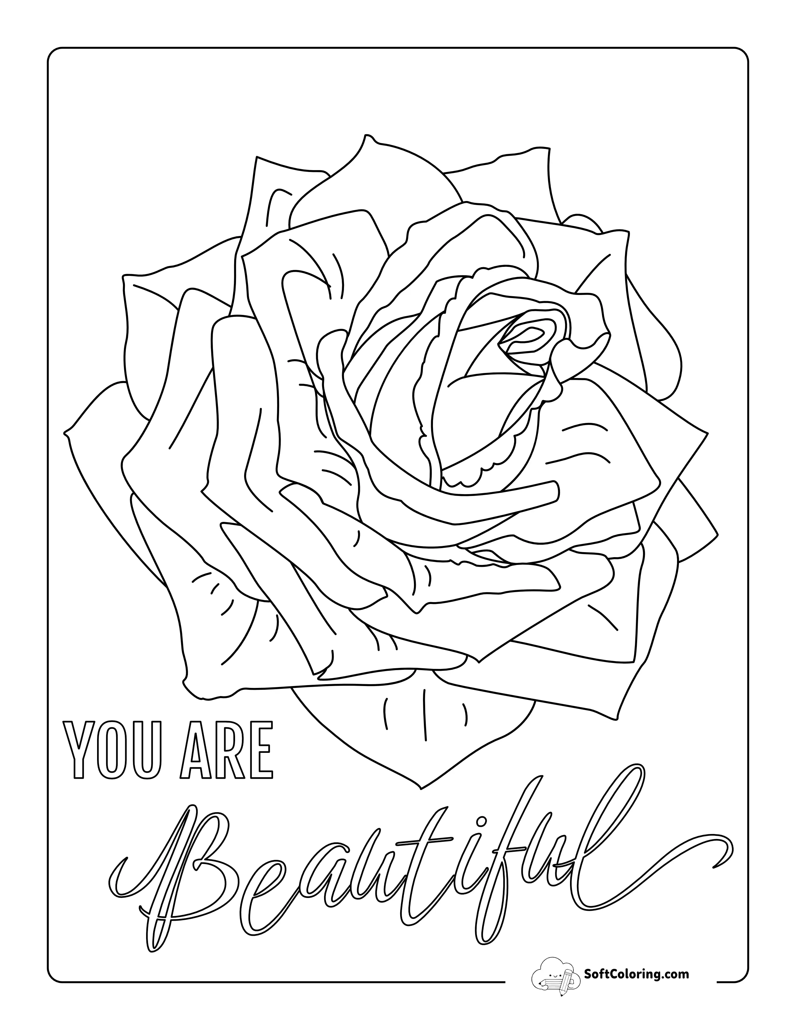 Single Realistic Rose Coloring Sheet