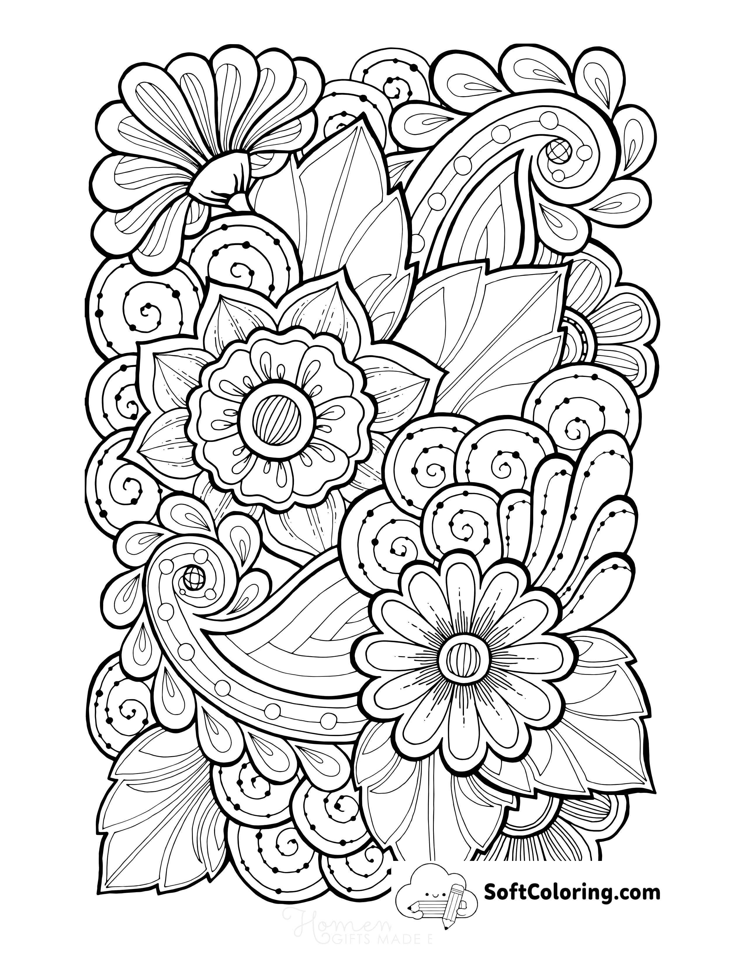 Flower Doodle Coloring Sheet for Adults