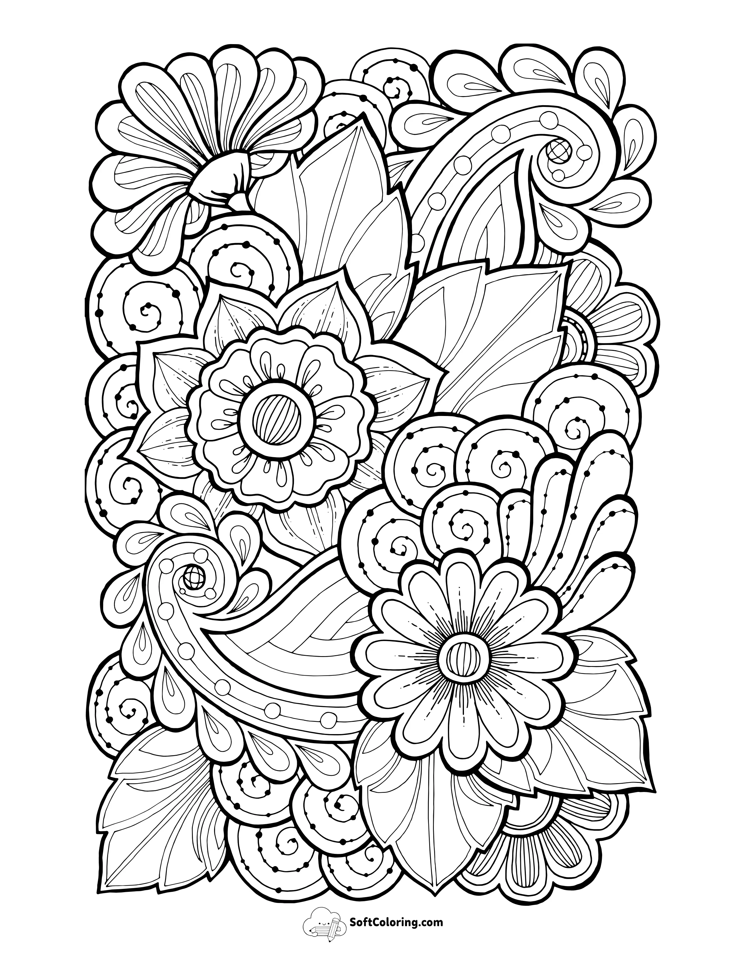 Flower Doodle Coloring Sheet For Adults