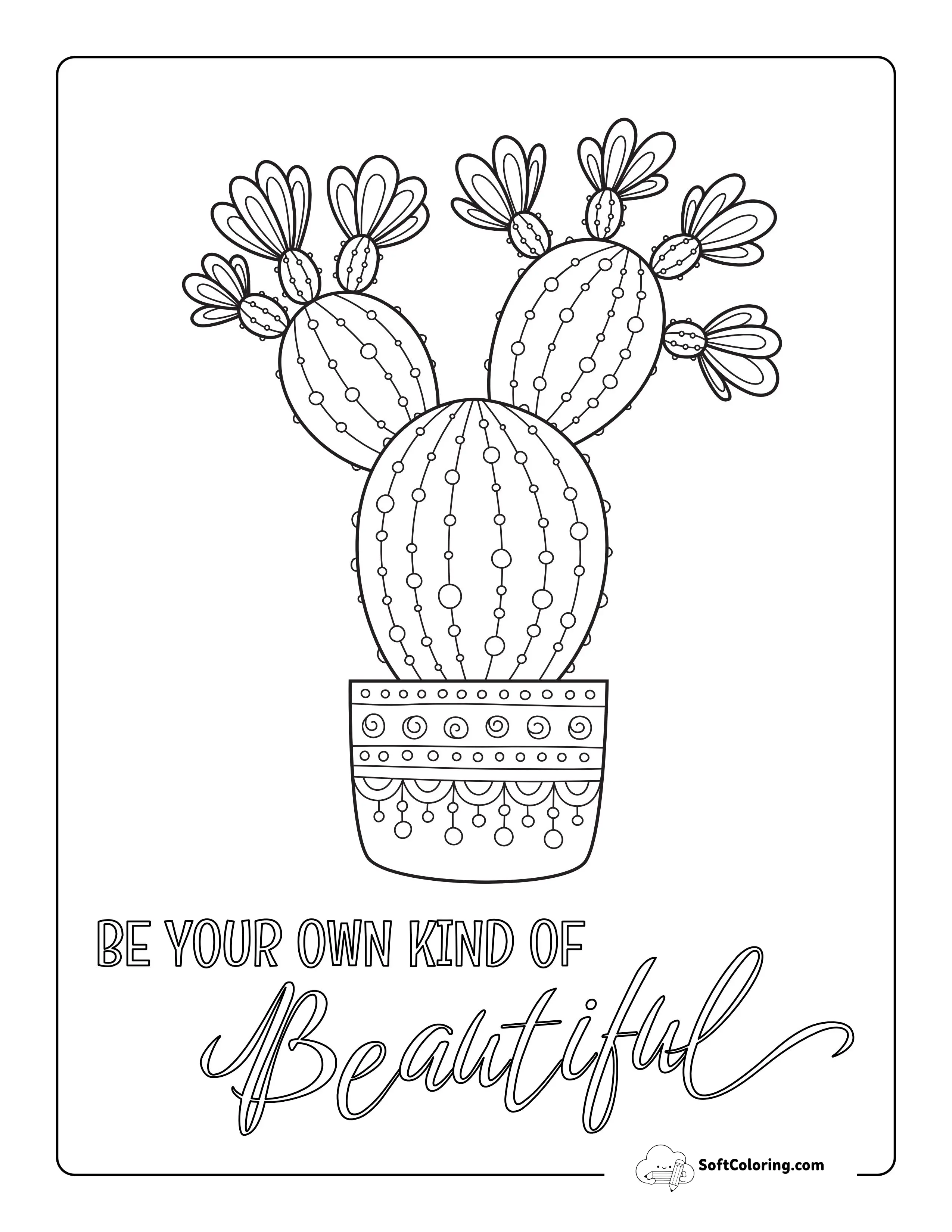Beautiful Flowering Cactus Coloring Page For Adults