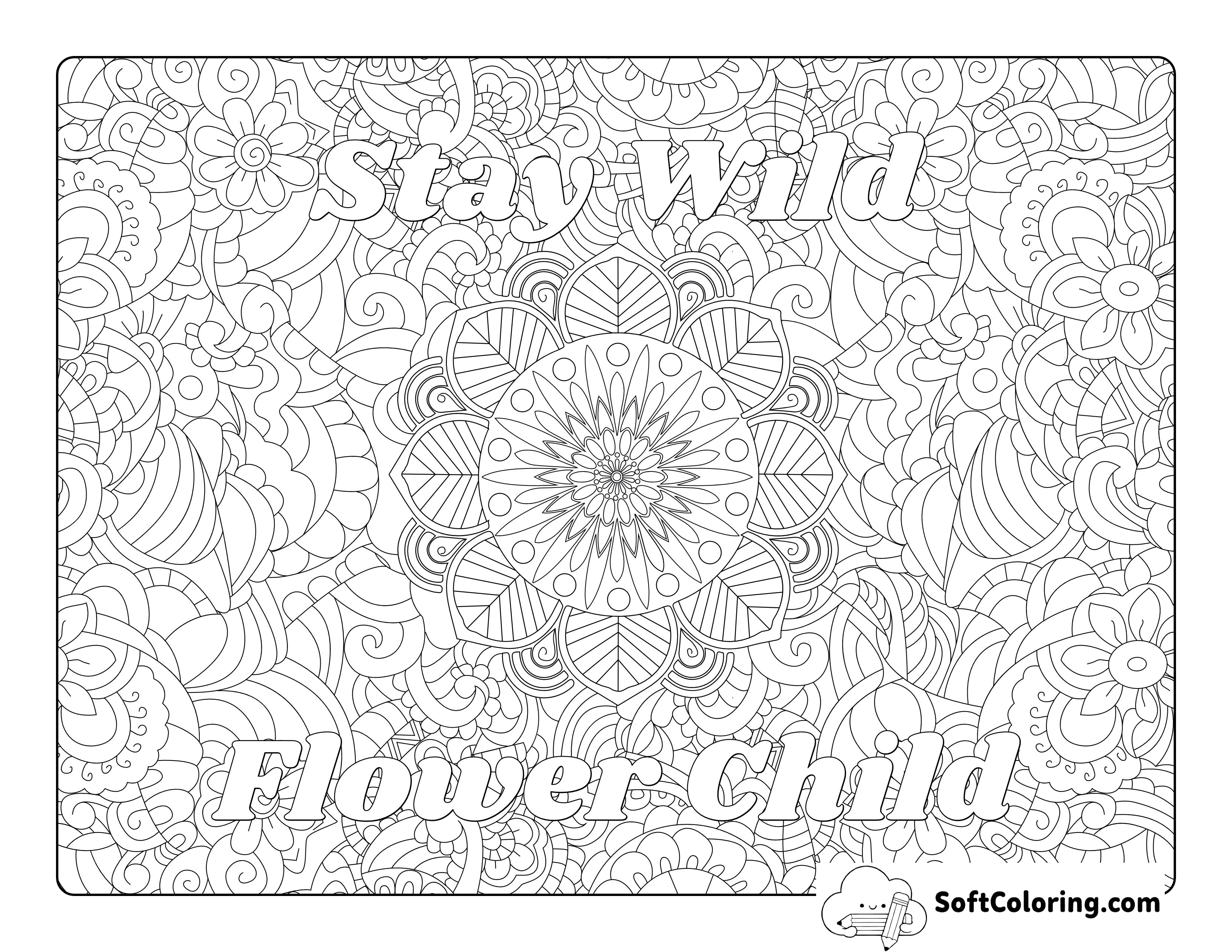 "Stay Wild Flower Child" Coloring Page for Teens