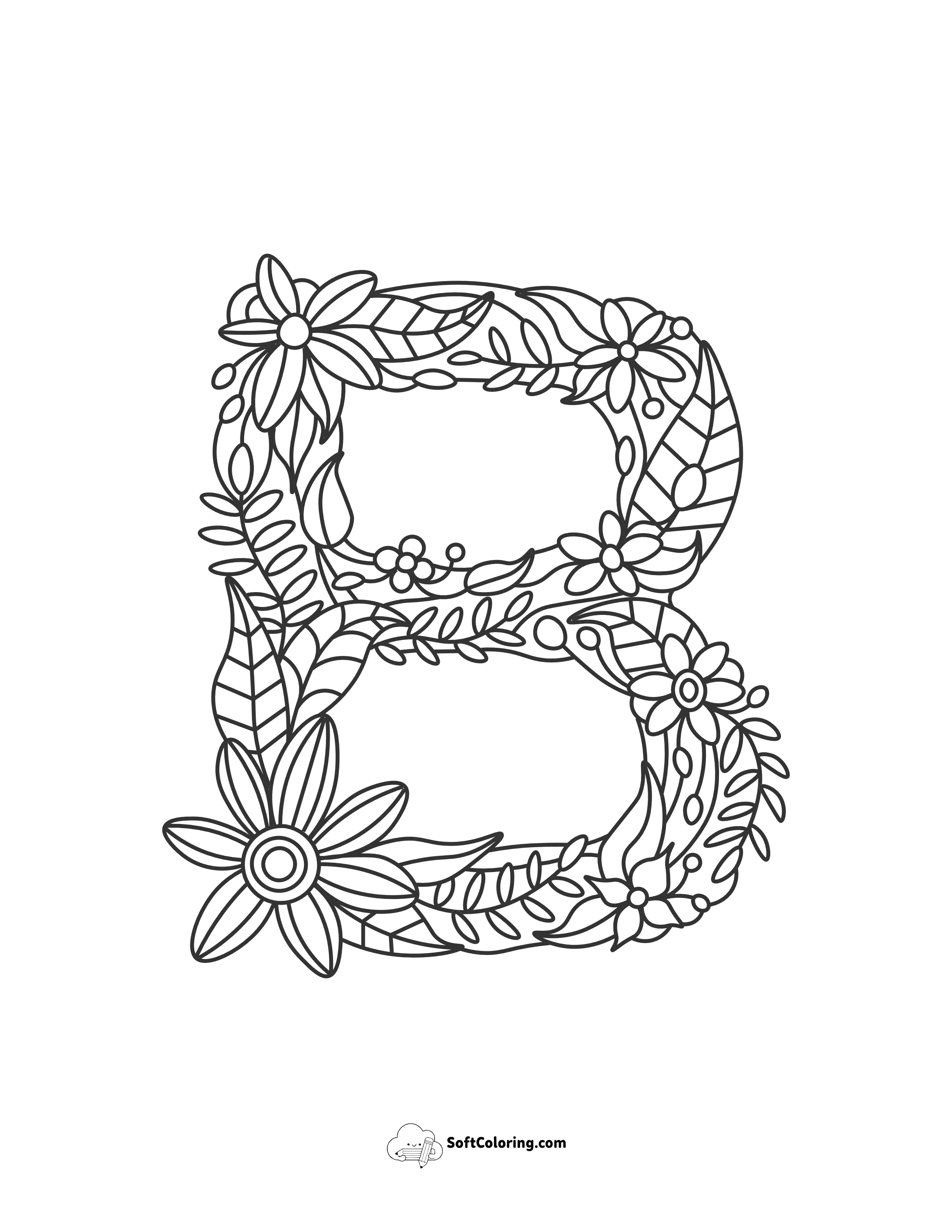 Letter "B" Floral Alphabet Coloring Page