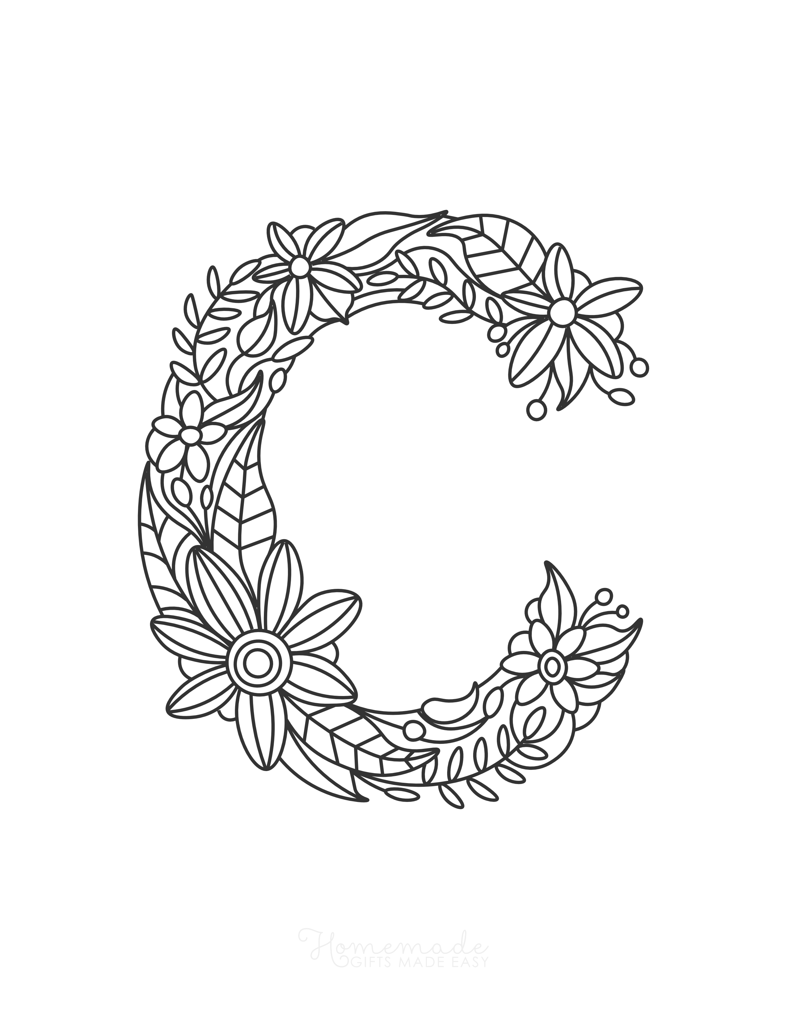 Letter "C" Floral Alphabet Coloring Page
