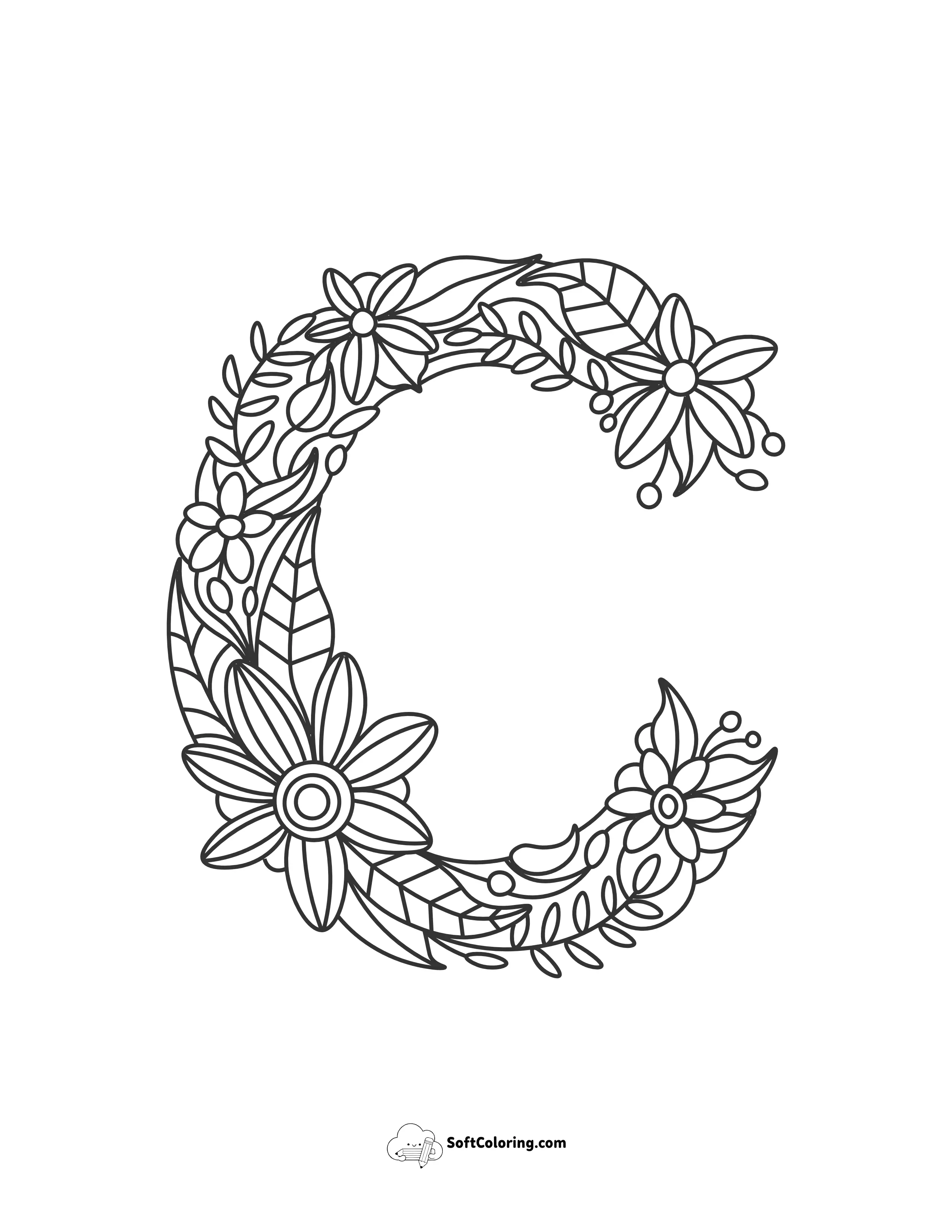 Letter "C" Floral Alphabet Coloring Page