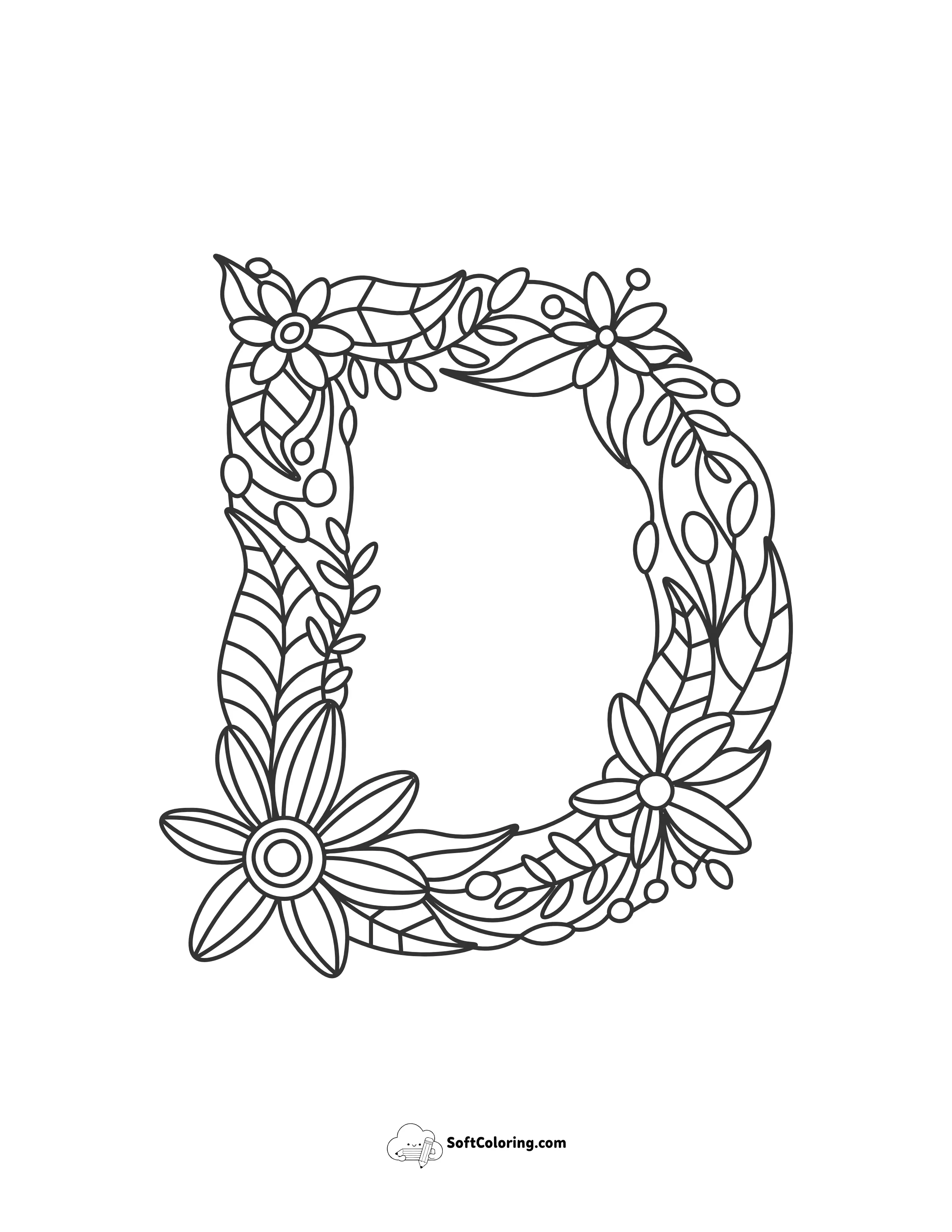 Letter D Floral Alphabet Coloring Page