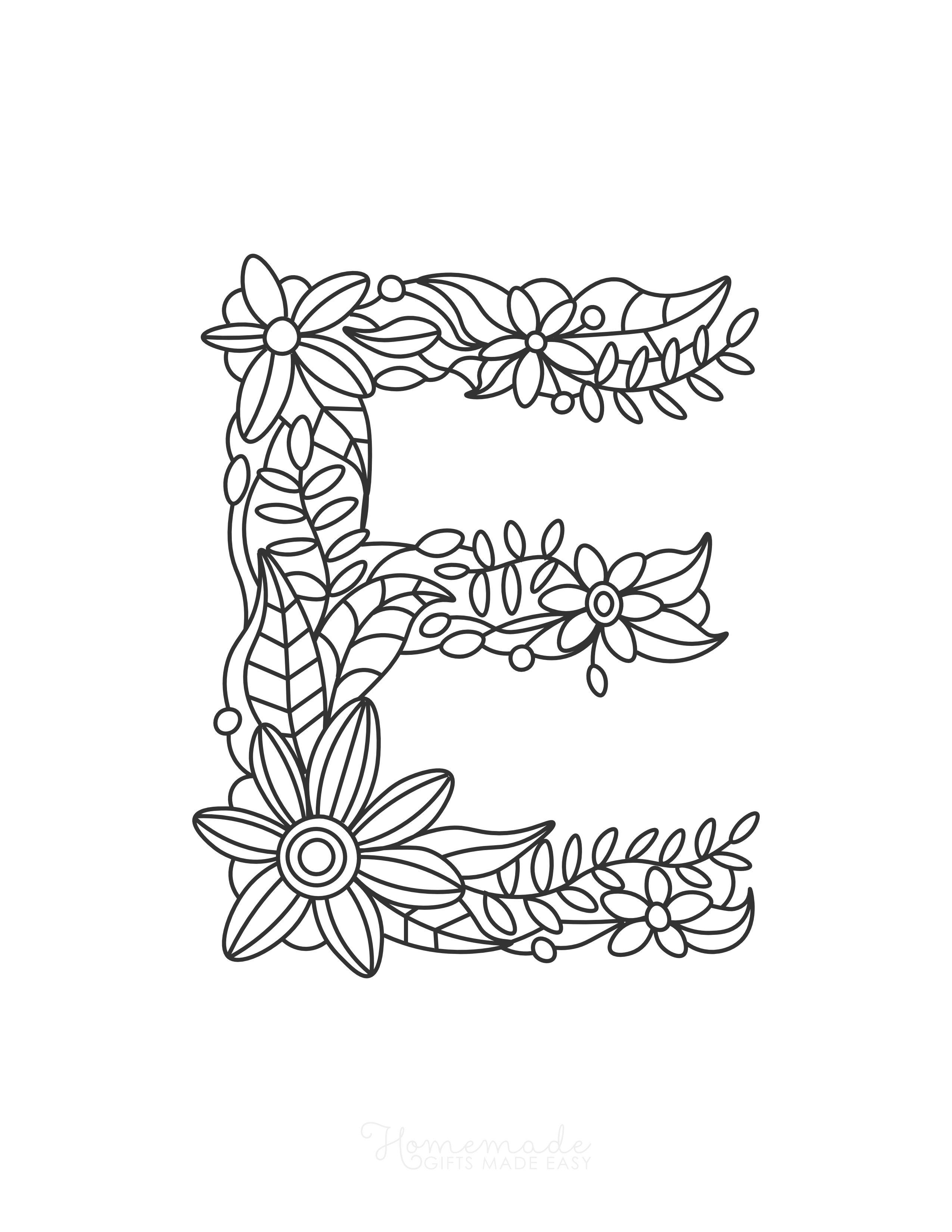Letter "E" Flower ABC Coloring Page